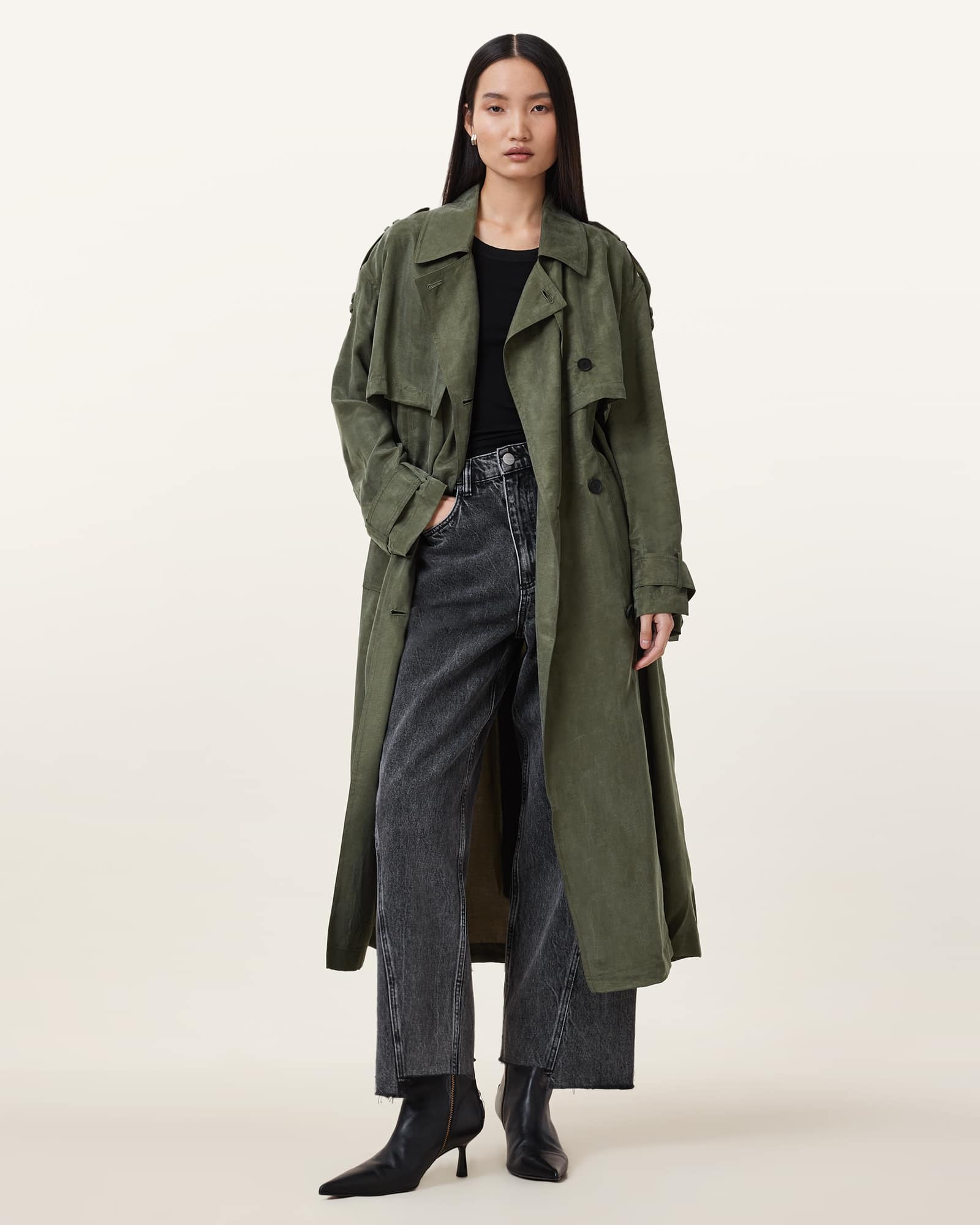 Linnie Lightweight Trench Coat GRAPE LEAF GREEN | ALLSAINTS US
