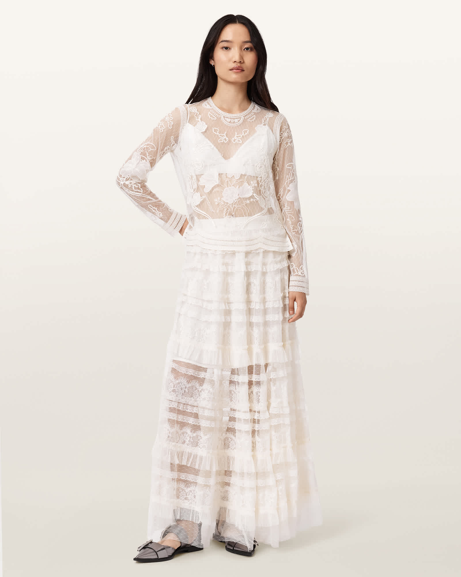 Arlea Tulle Maxi Skirt ANTIQUE WHITE | ALLSAINTS Canada