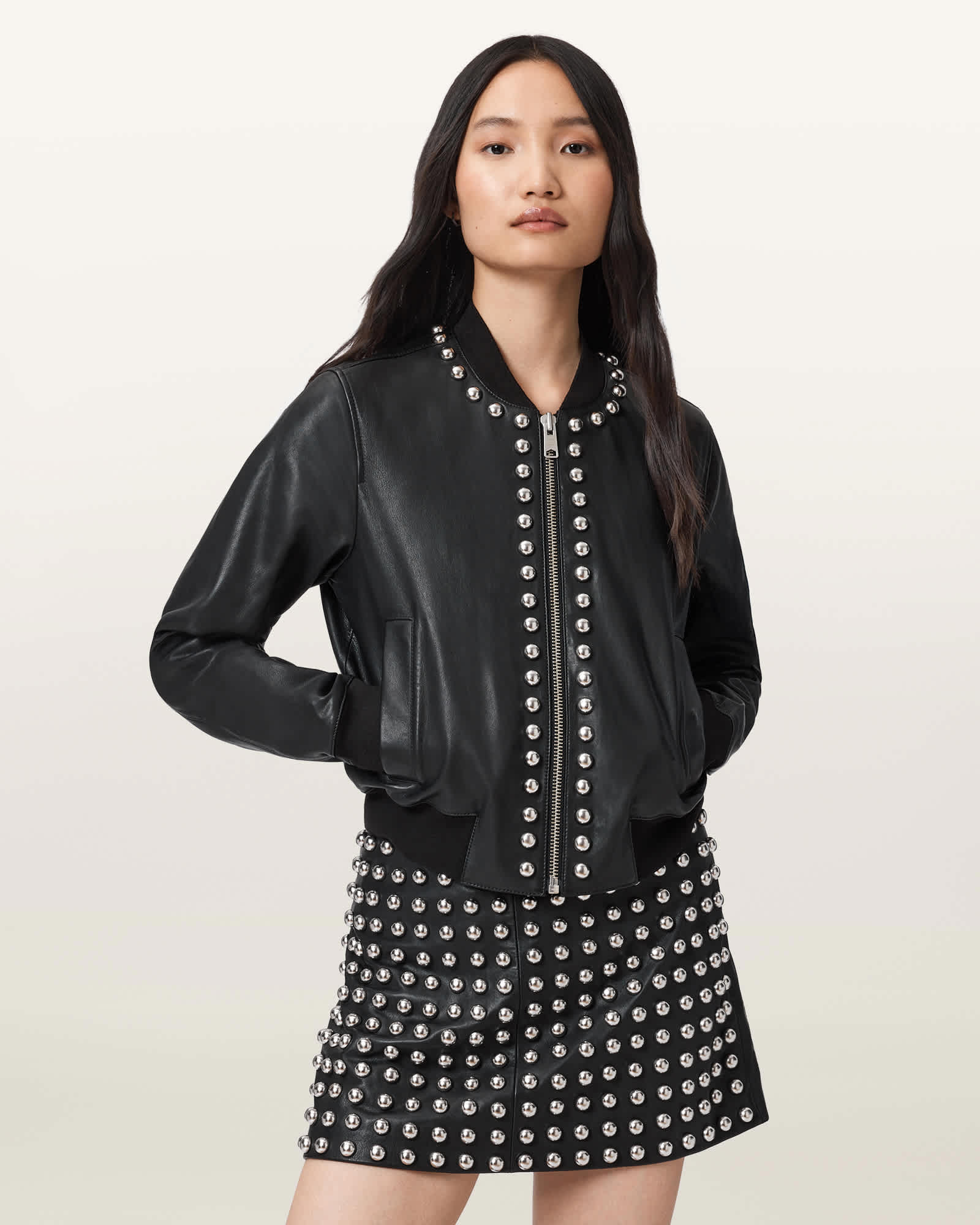 Orten Wilder Leather Bomber Jacket Black | ALLSAINTS US
