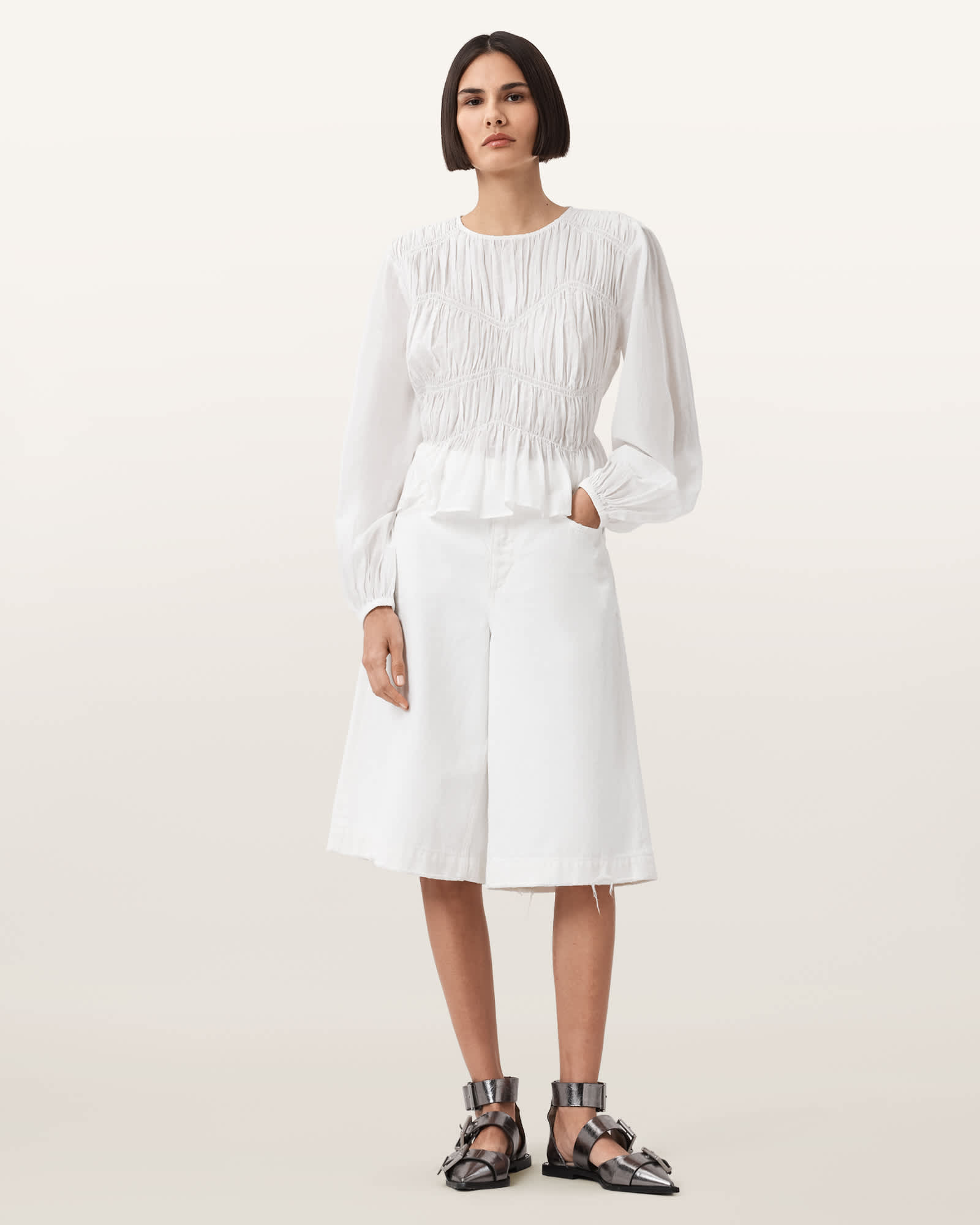 ワンピース OFF WHITE Women Short Skirts OWCU009S24FAB0020700 Grey low waisted mini suiting skirt - Light Grey - Pinstripe