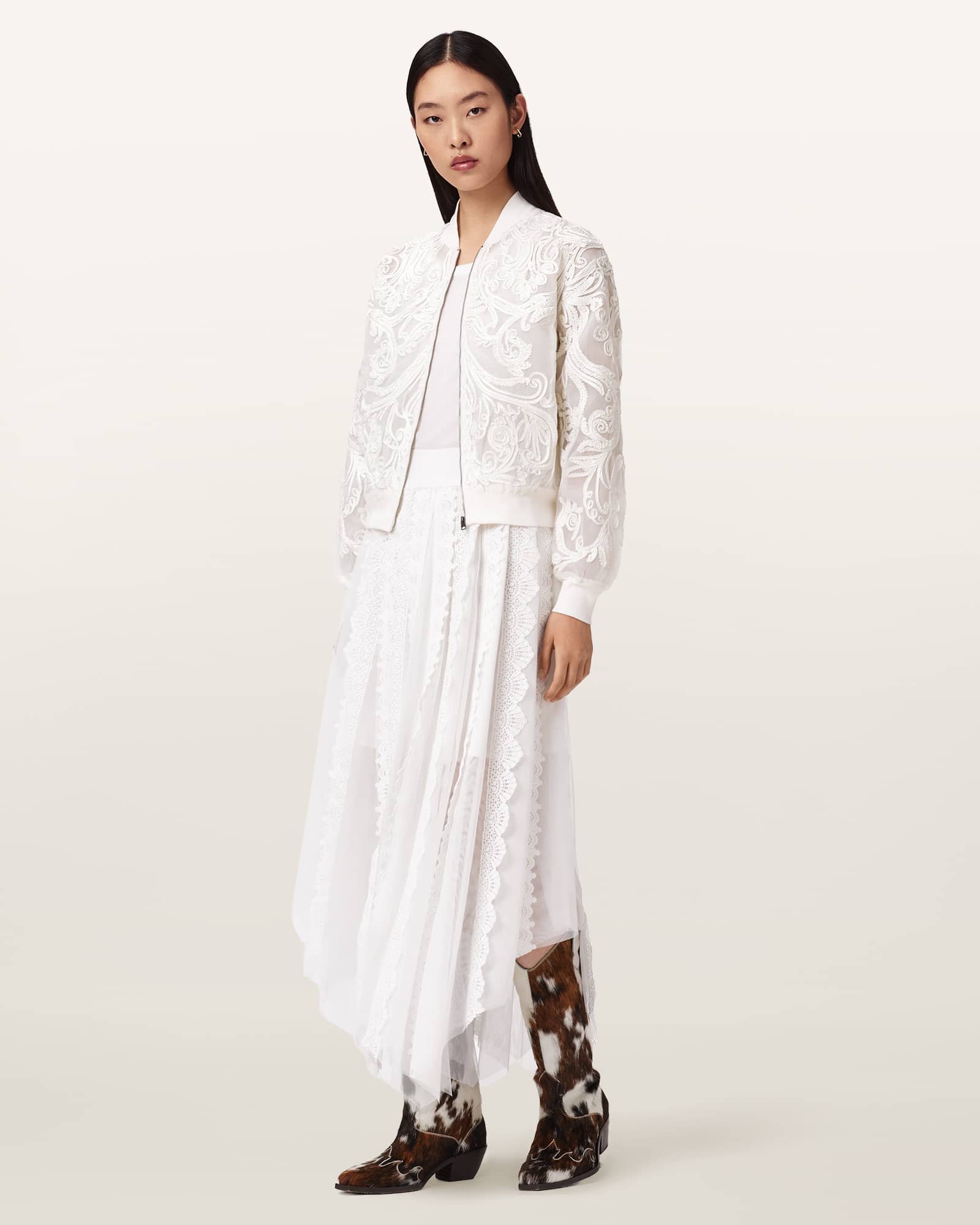 Vashtie Lace Maxi Skirt Optic White | ALLSAINTS US