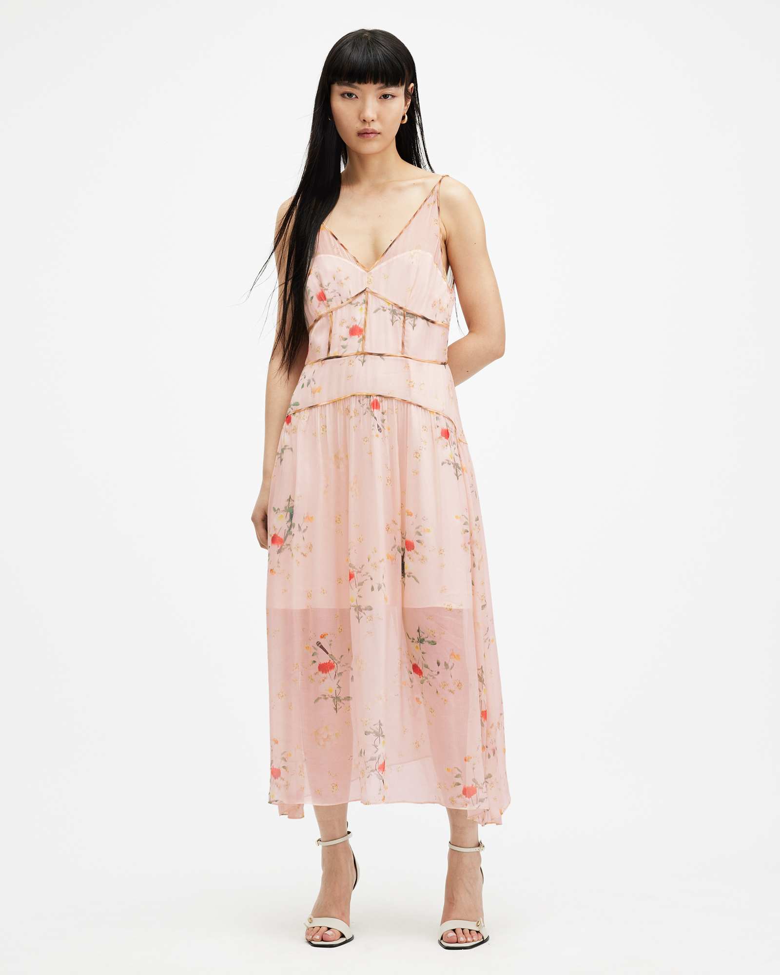 Saffron Kora Floral Print Midi Dress DUSKY PINK | ALLSAINTS