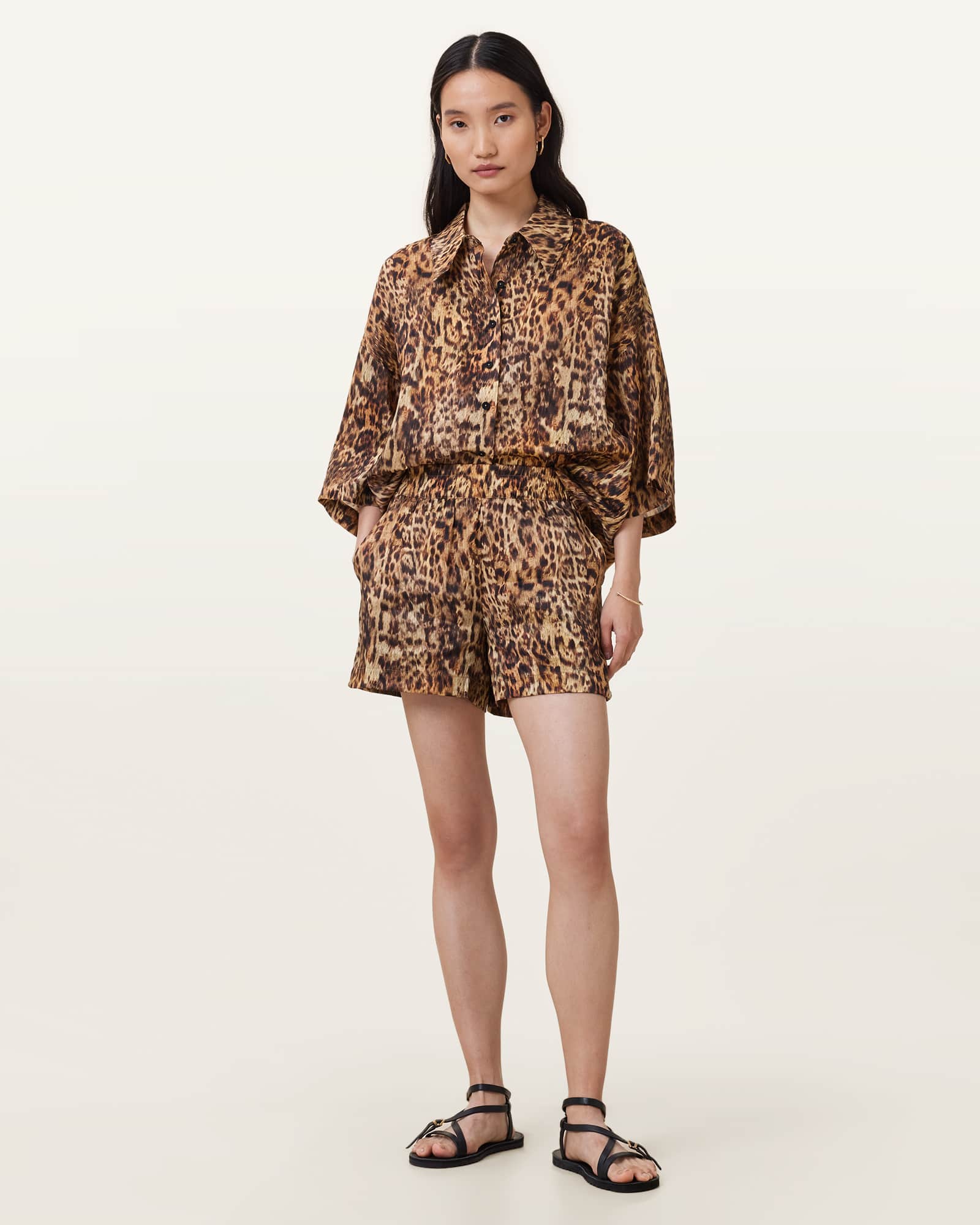 Charli Leopard Print Shorts EVIA GOLDEN BROWN | ALLSAINTS US
