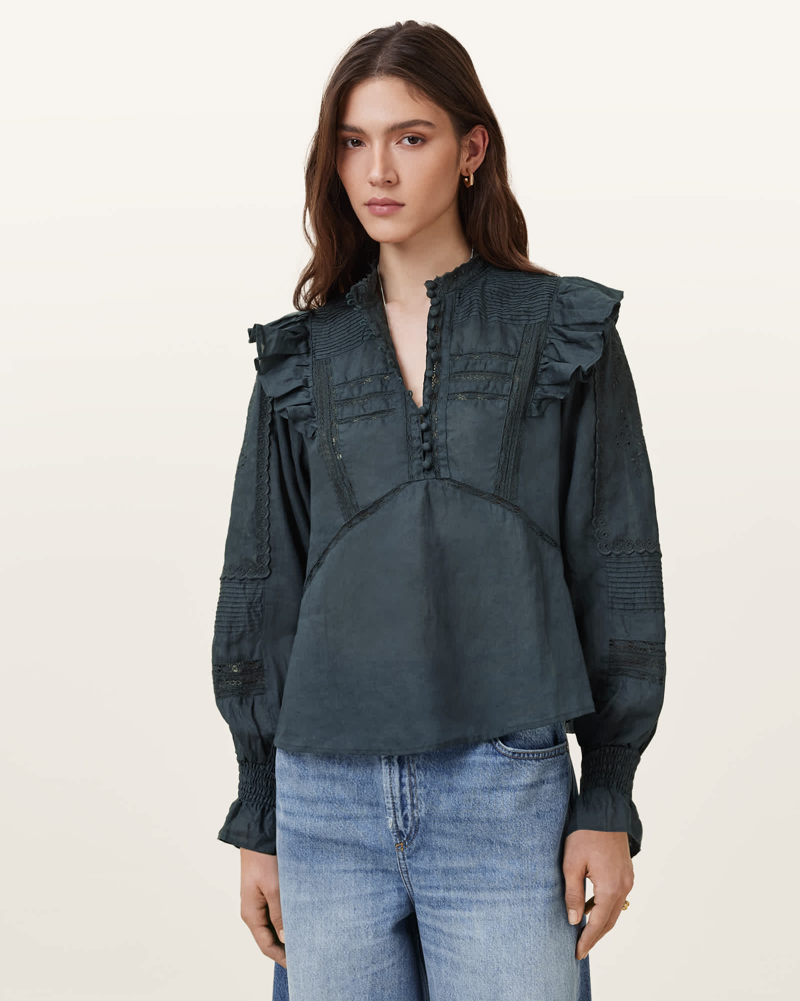 Heather Lace Trim Top BLUEBERRY BLUE | ALLSAINTS US