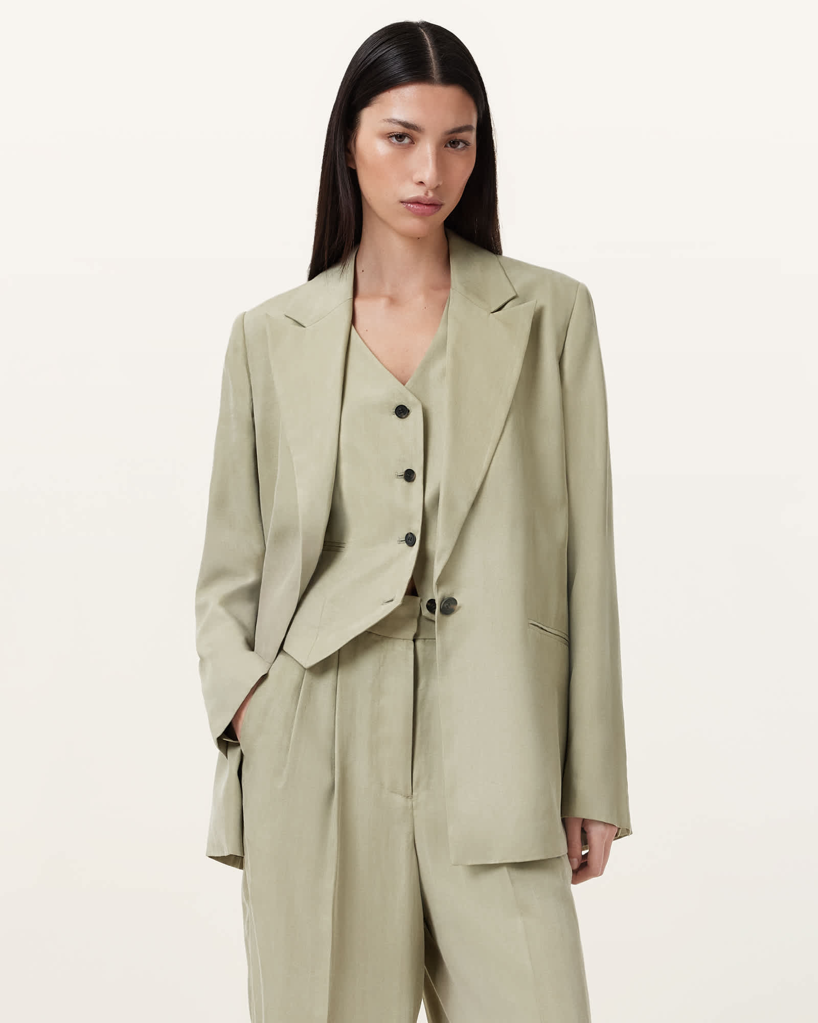 Averie Tencel Relaxed Fit Blazer SAGE GREEN | ALLSAINTS US