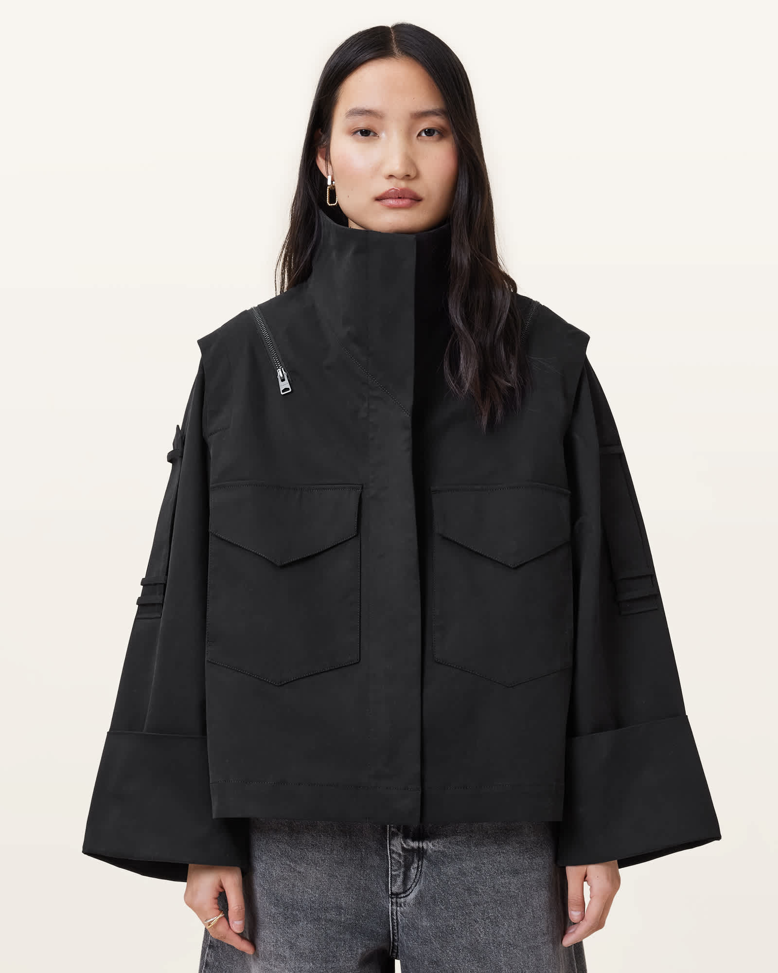 Leighton Cotton Utility Jacket Black | ALLSAINTS US