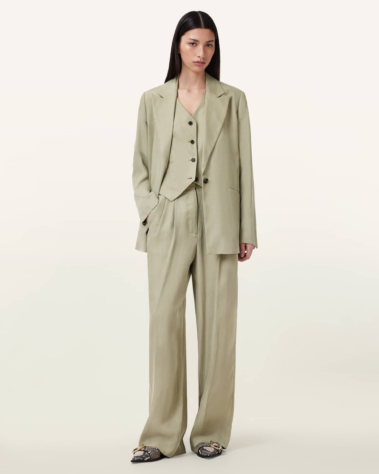 Averie Tencel Wide Leg Pants SAGE GREEN | ALLSAINTS US