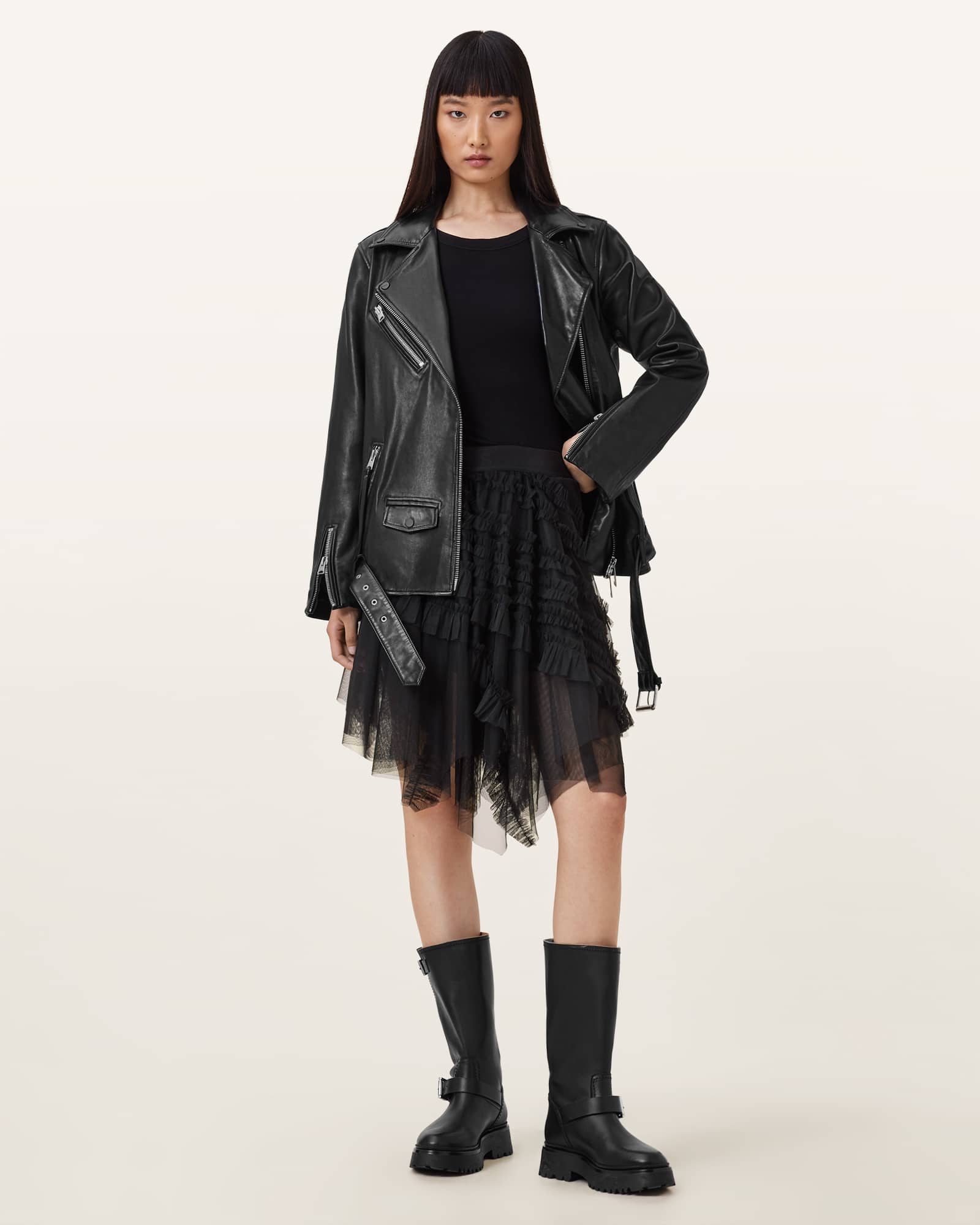 Allsaints Jayde Ruffled Tulle Mini Skirt,
