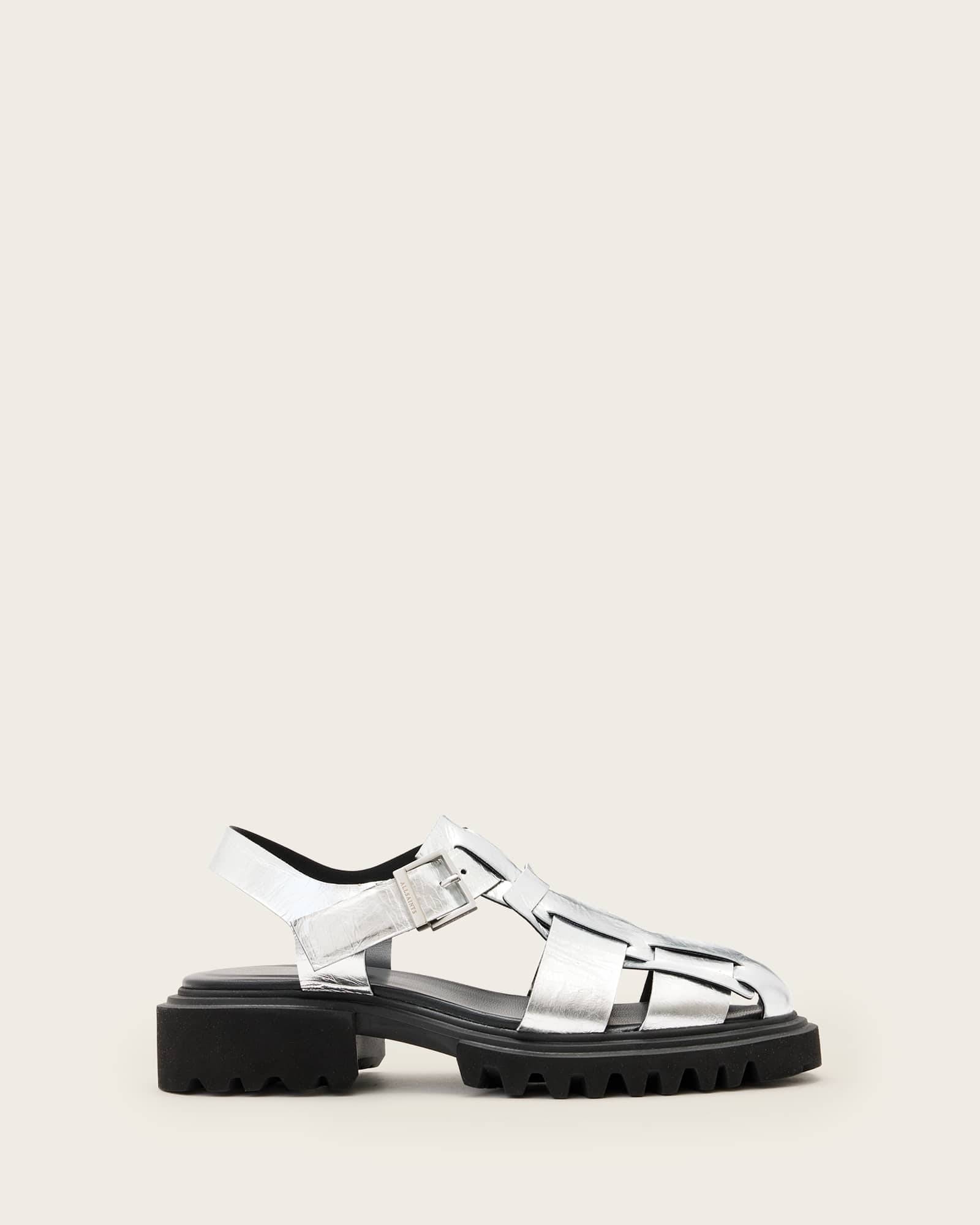 Tess Chunky Metallic Leather Sandals Silver | ALLSAINTS US