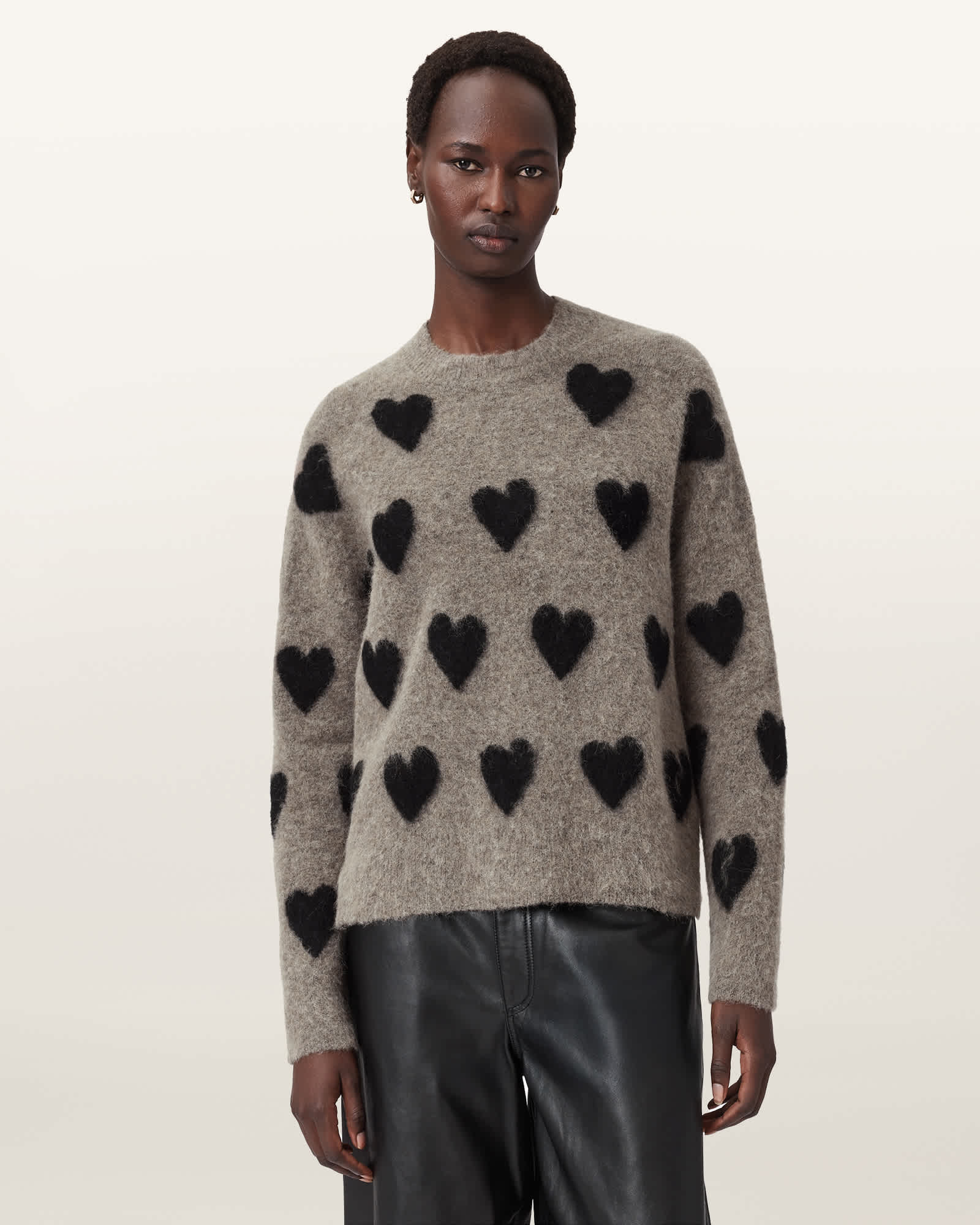 Amora Jacquard Brushed Sweater WALNUT BROWN/BLACK | ALLSAINTS US