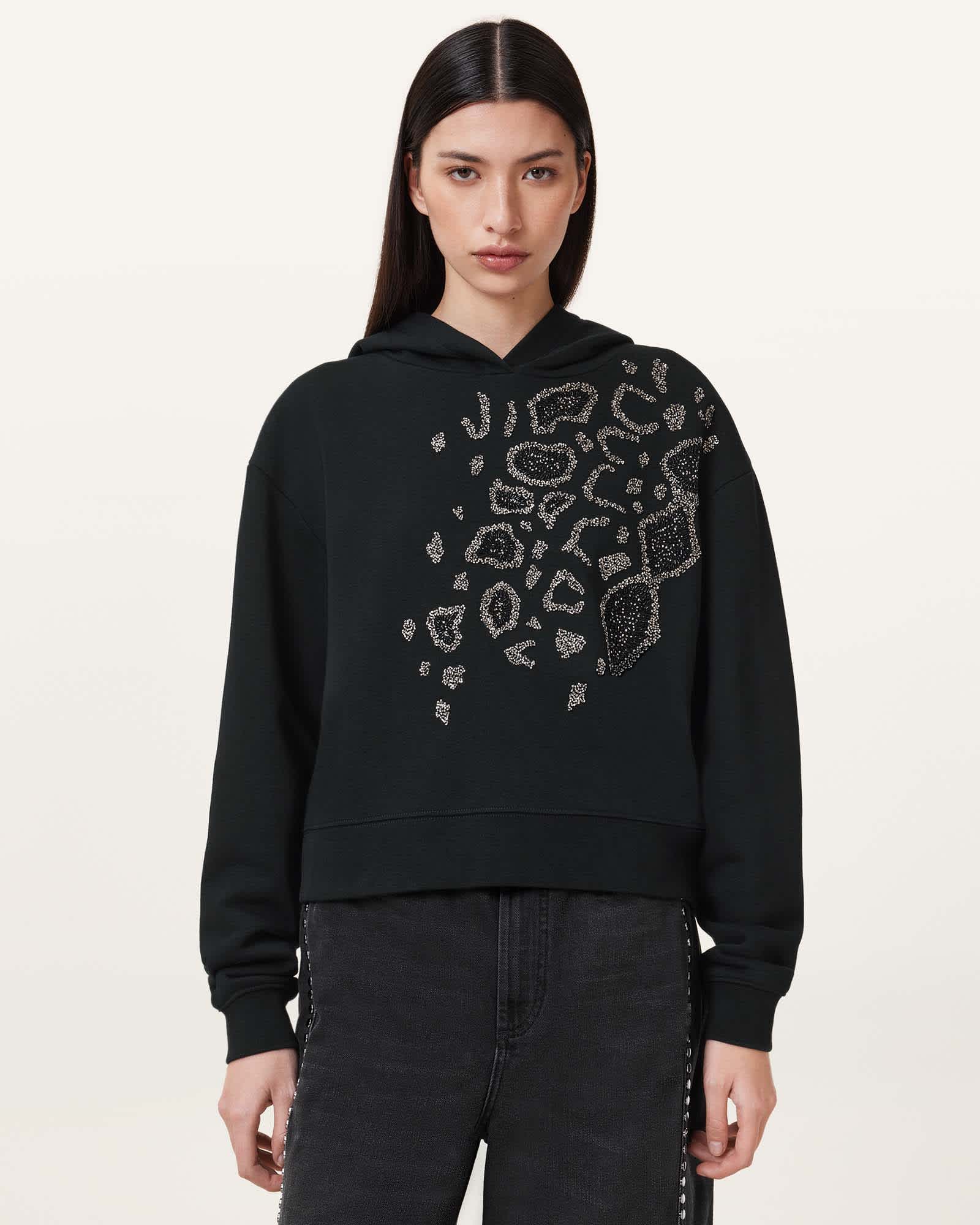 Pippa Flow Embellished Hoodie Black | ALLSAINTS US