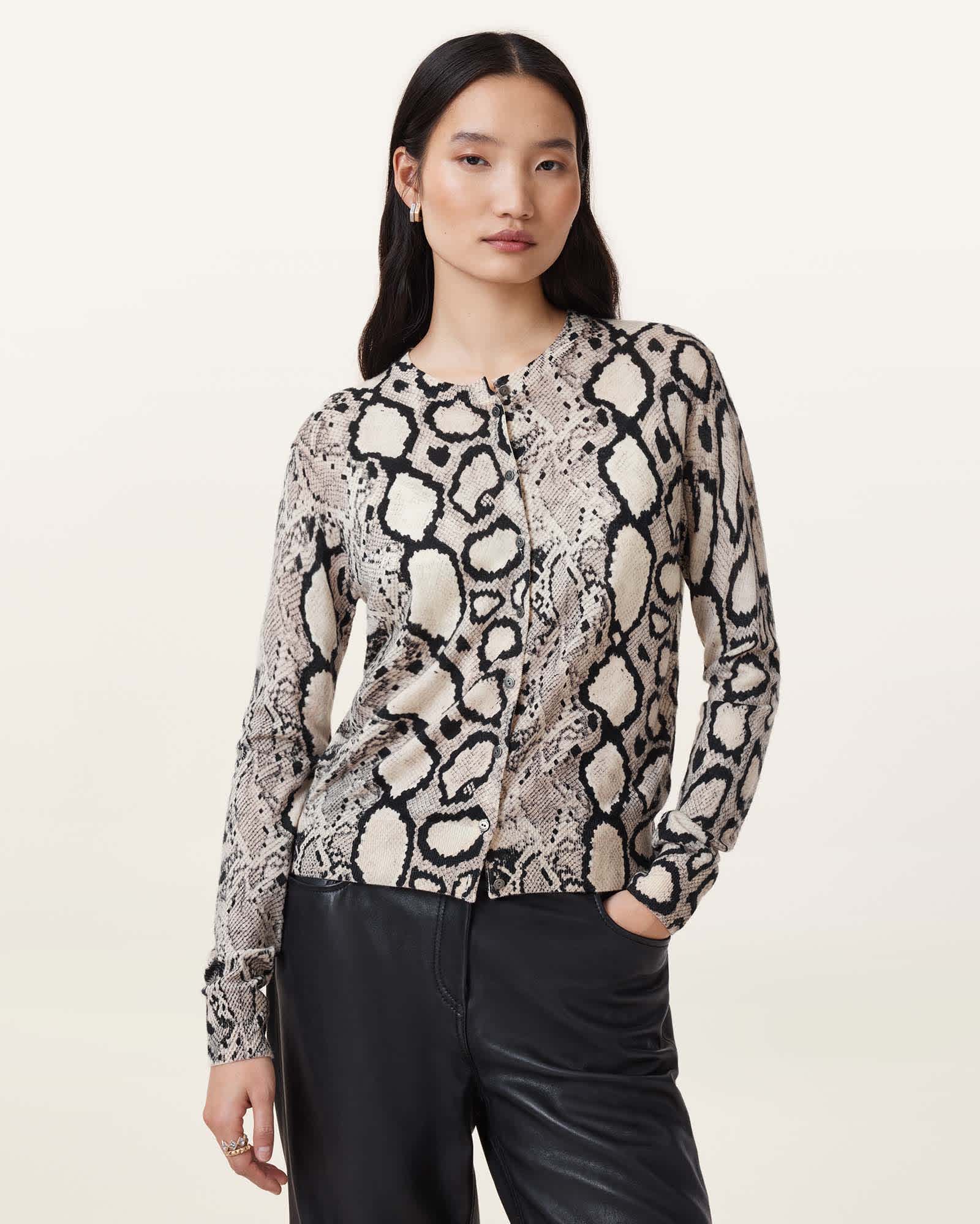 Anouk Snake Print Merino Wool Cardigan FLOW ECRU WHITE Anouk Snake Print Merino Wool Cardigan FLOW ECRU WHITE