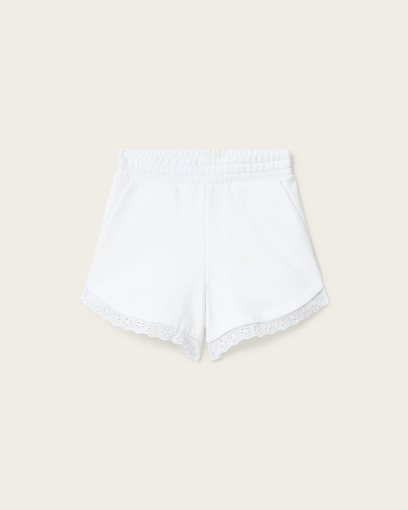 Lele Straight Fit Lace Trim Shorts Optic White | ALLSAINTS Canada