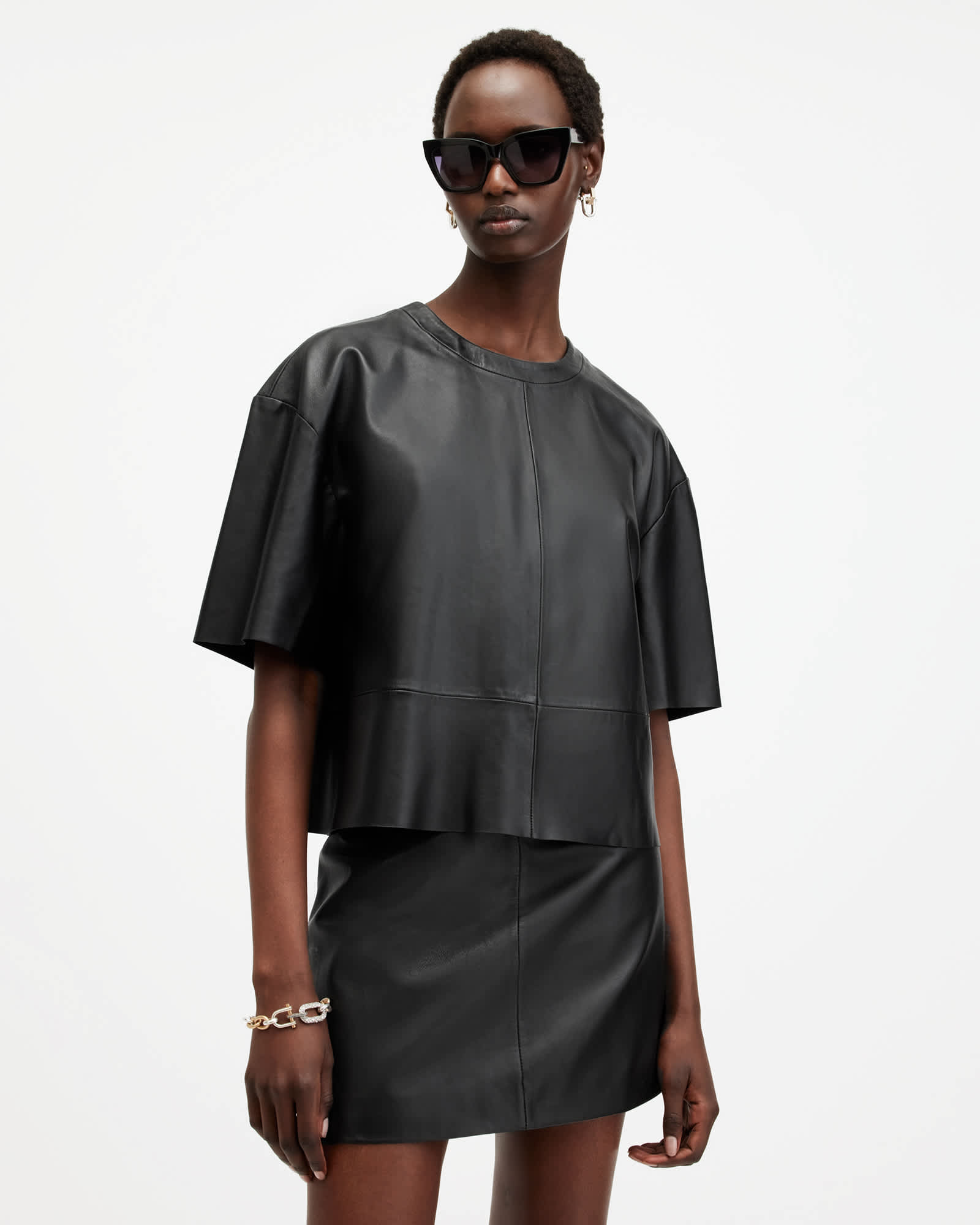 tシャツ RENAI SHORT SLEEVE LEATHER T-SHIRT | RENAI 半袖 レザー Tシャツ レディース ALLSAINTS tシャツ RENAI SHORT SLEEVE LEATHER T-SHIRT | 半袖