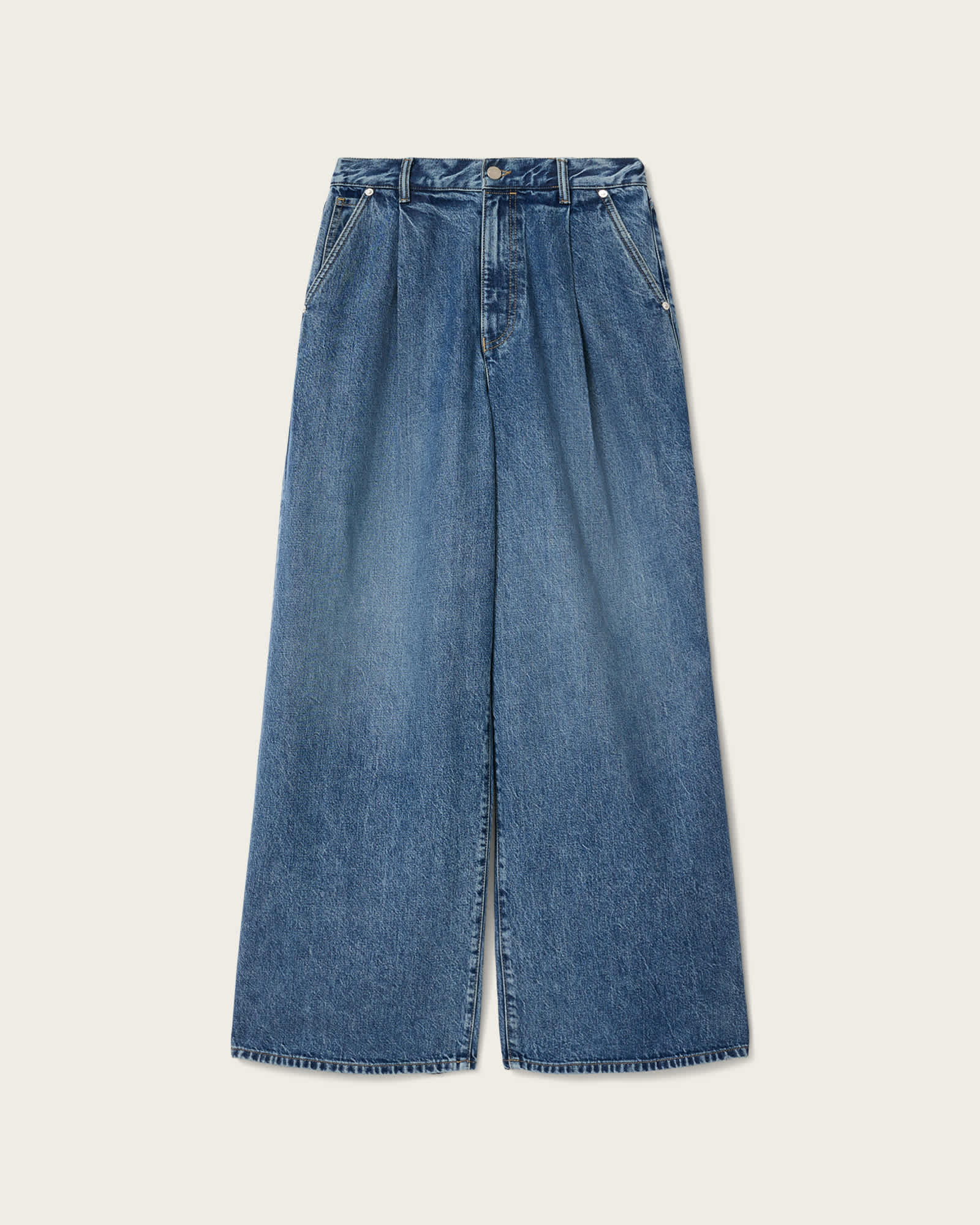 Haze Wide Leg Pleated Jeans Mid Indigo | ALLSAINTS Canada