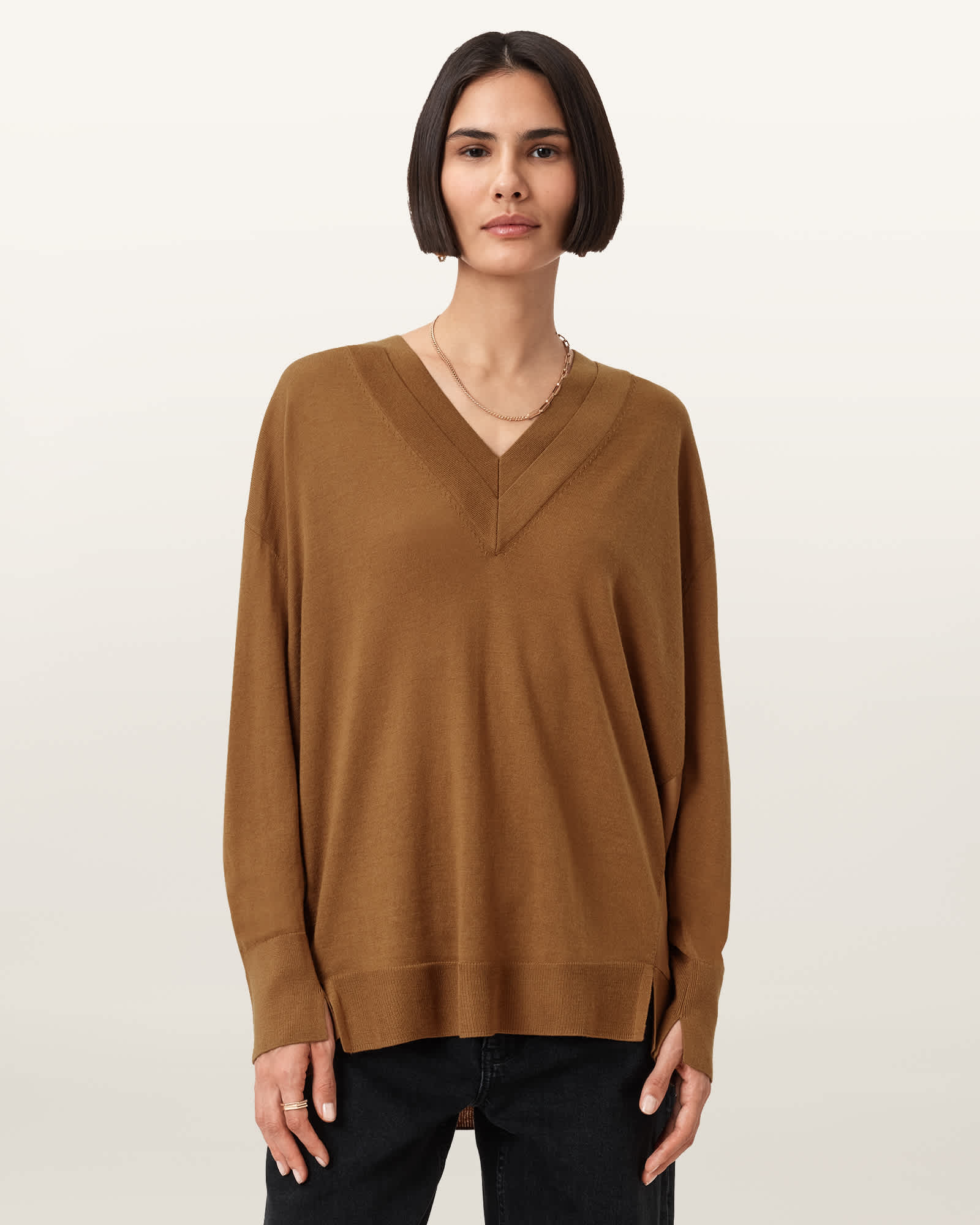 Bern V-Neck Wool Jumper CARAMEL BROWN | ALLSAINTS US