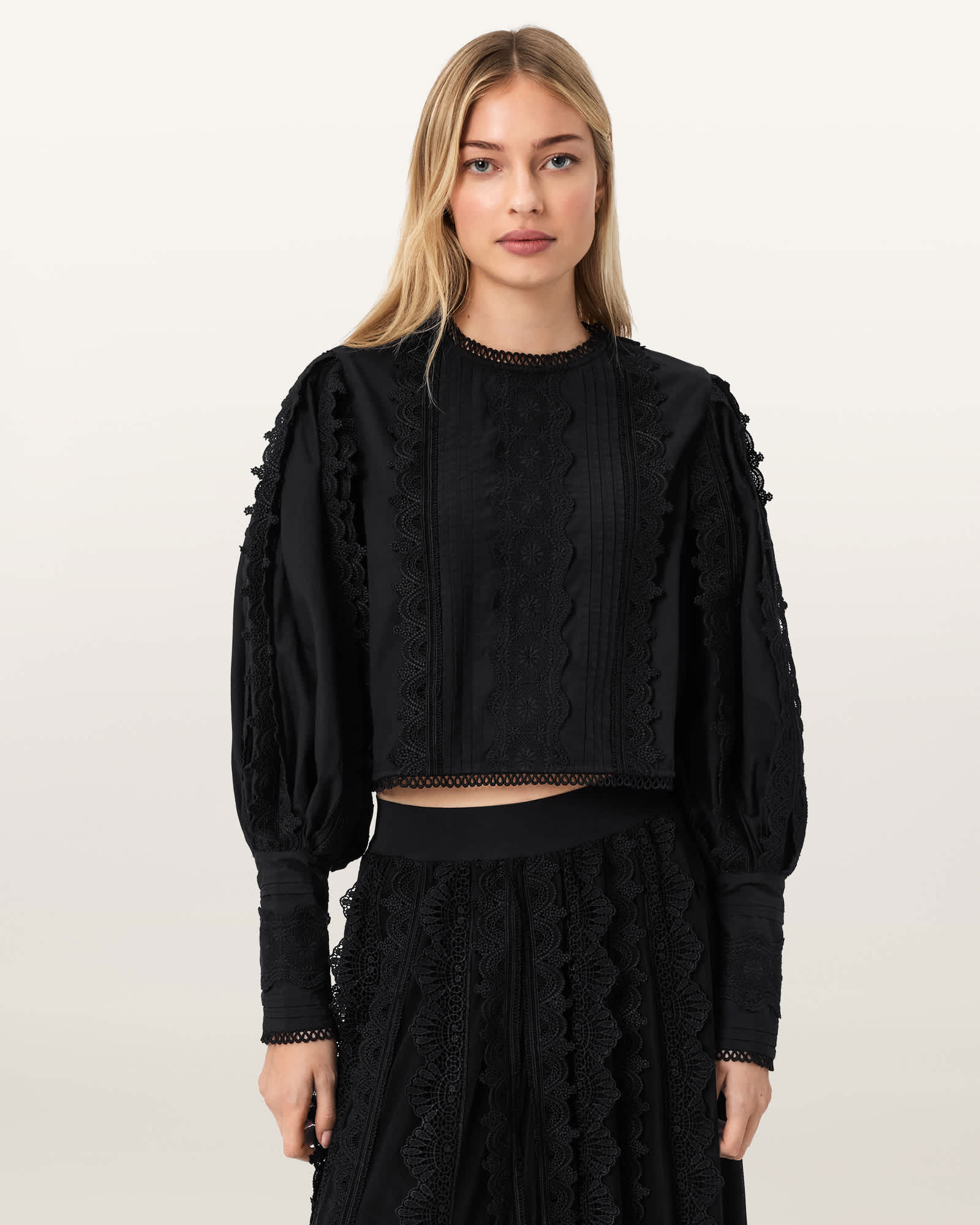 Hart Lace Embroidered Top Black | ALLSAINTS US