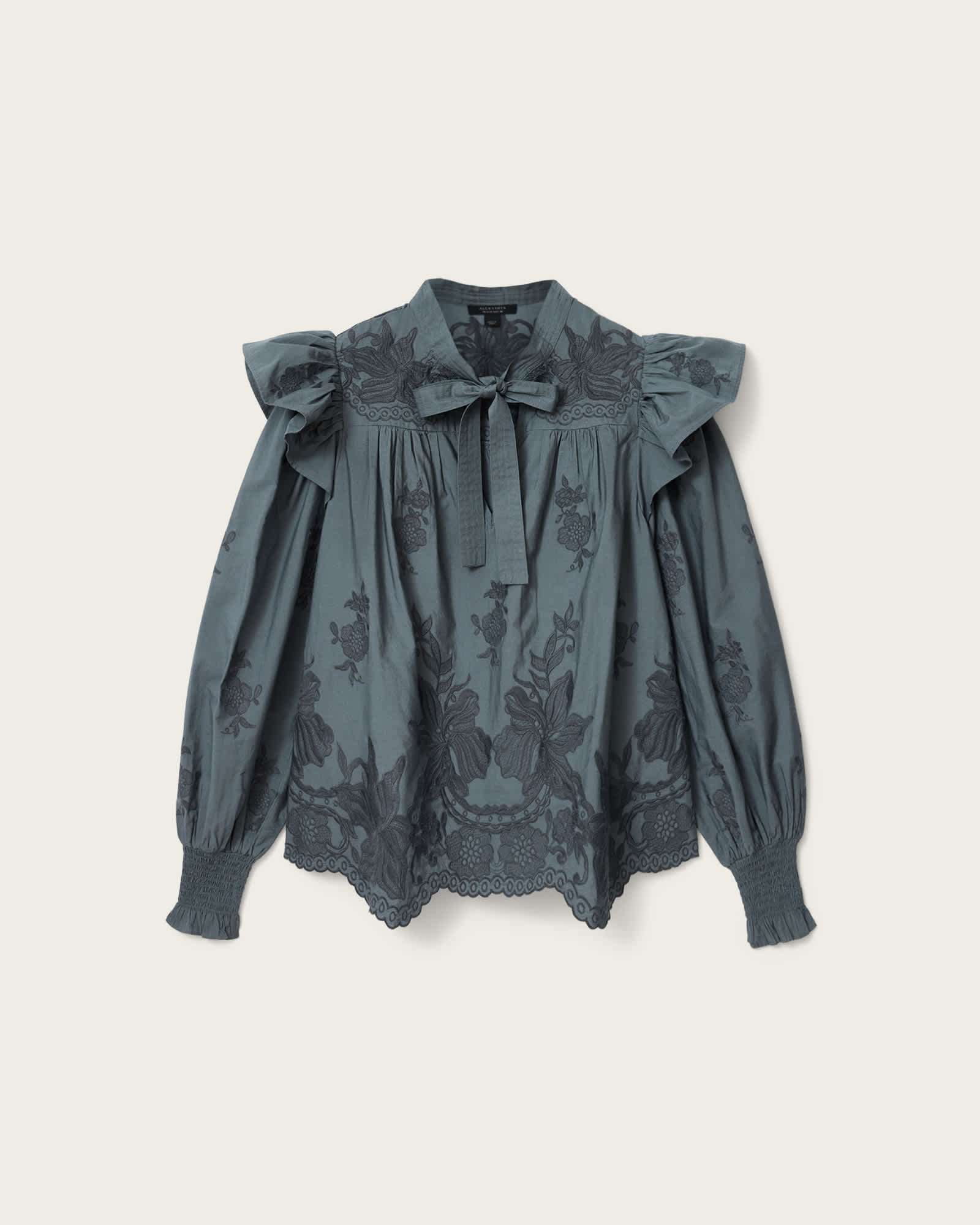 Nisa Embroidered Cotton Top STEEL BLUE | ALLSAINTS US