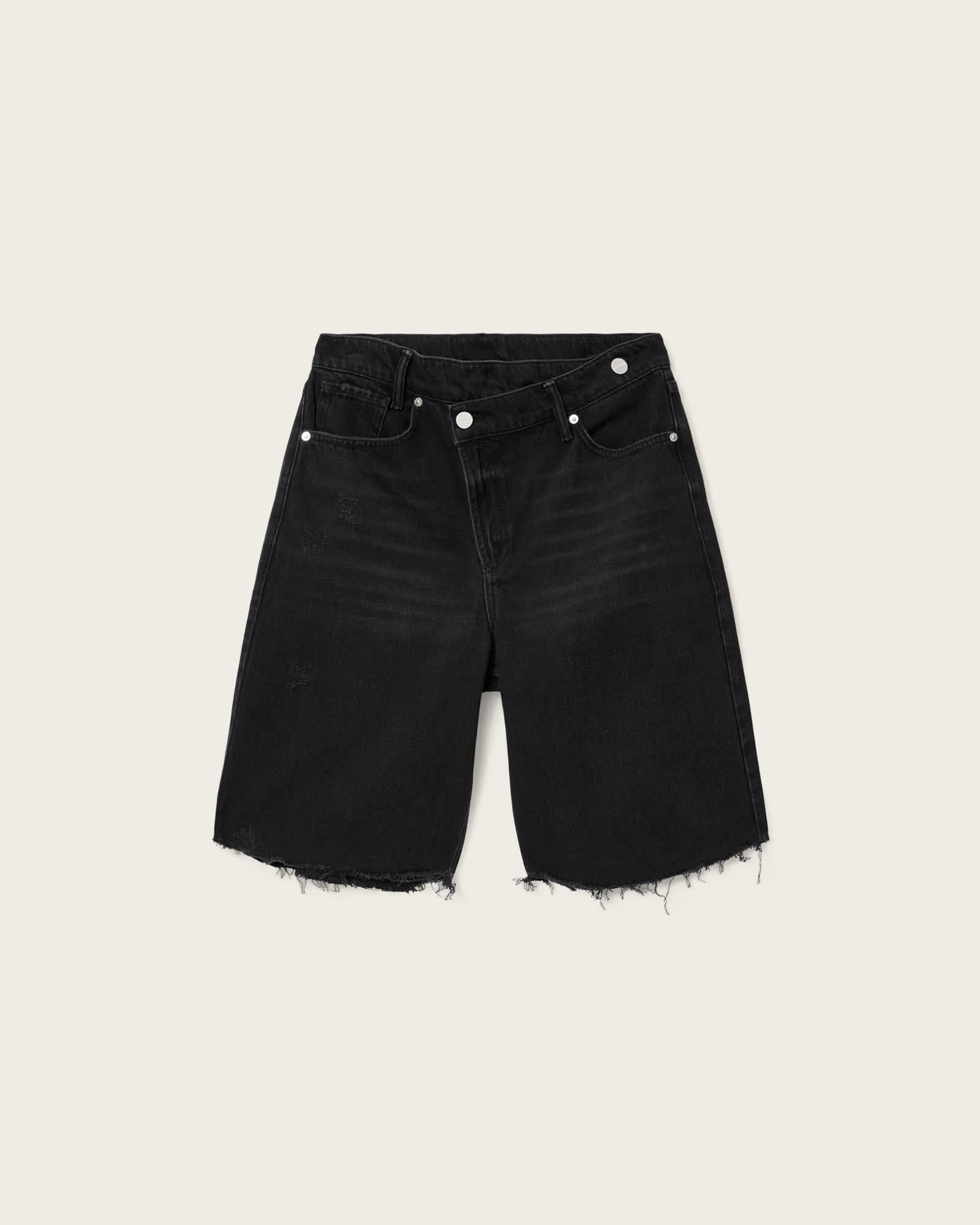 Aki Crossover Wide Leg Shorts Washed Black | ALLSAINTS