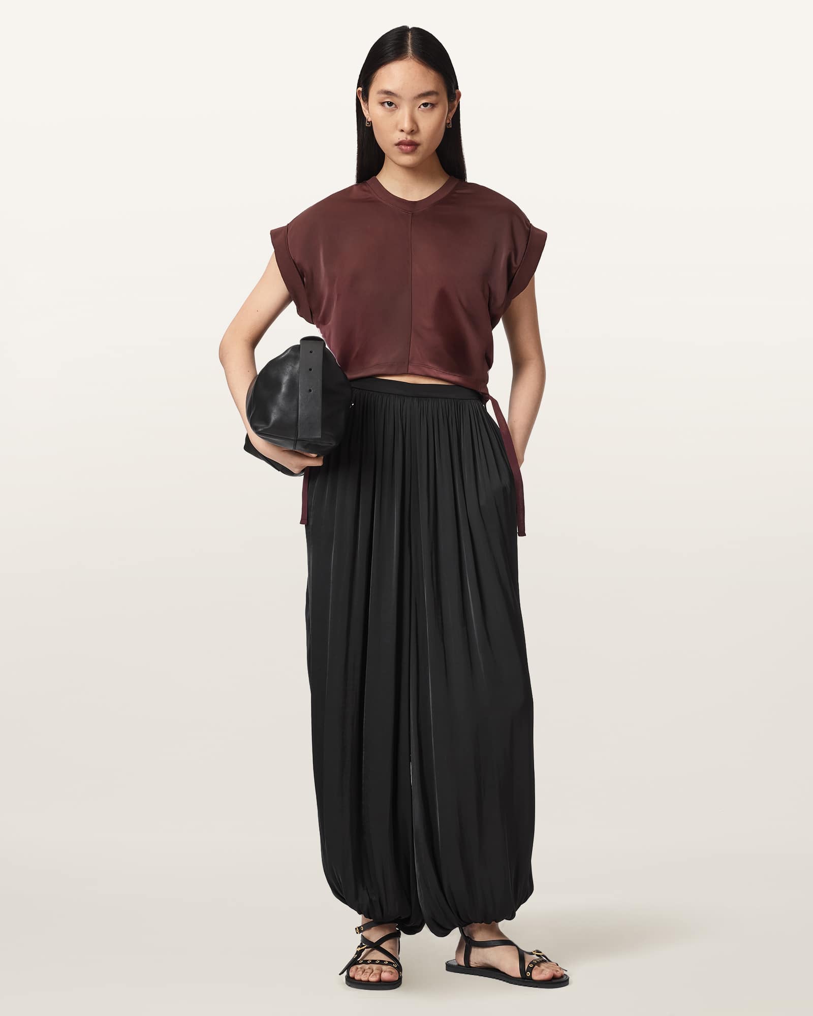Mira Cropped Satin Drawcord T-Shirt