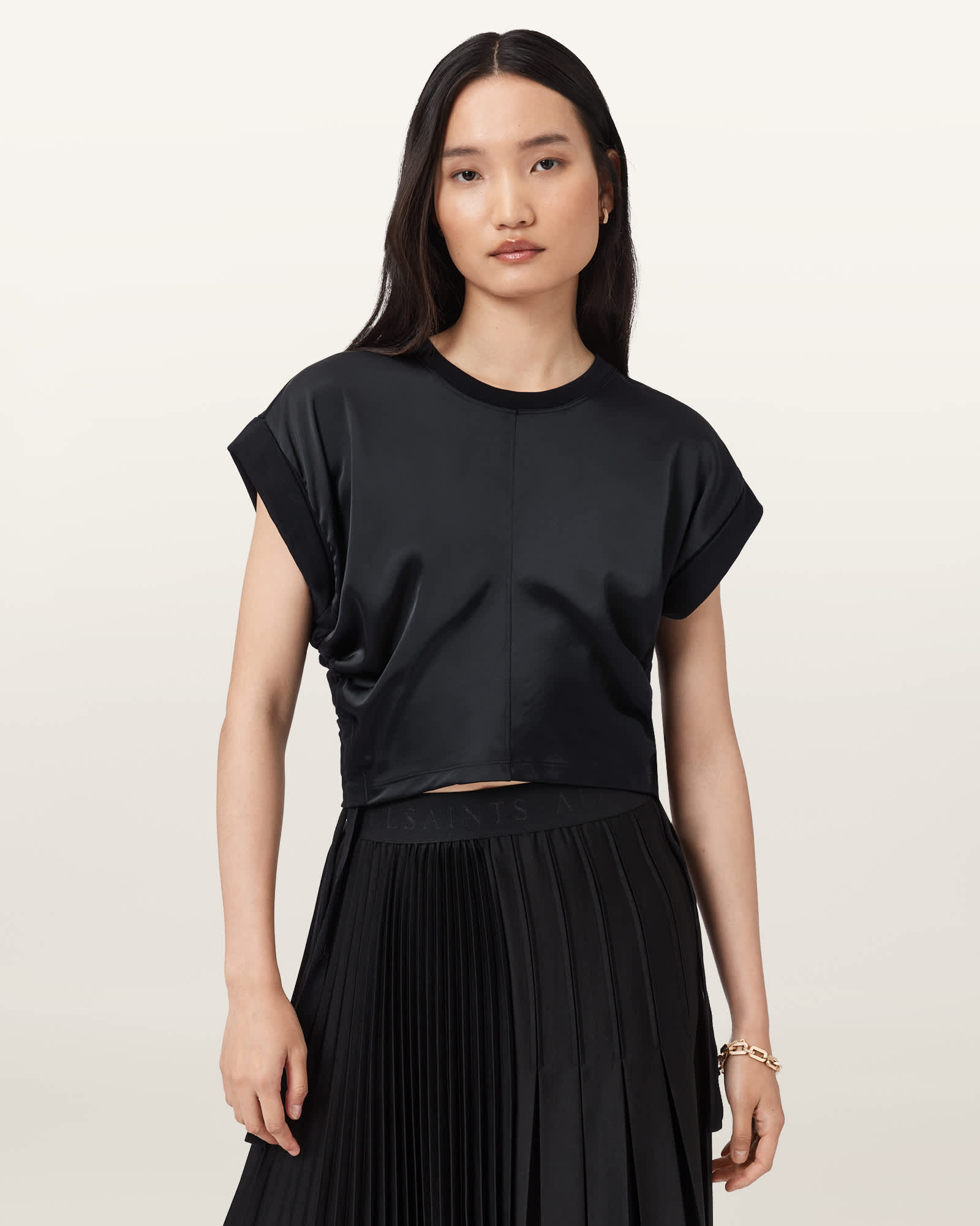 オールセインツ AllSaints Mira Satin Tee レディース シャツ トップス Black W054JC-5-1