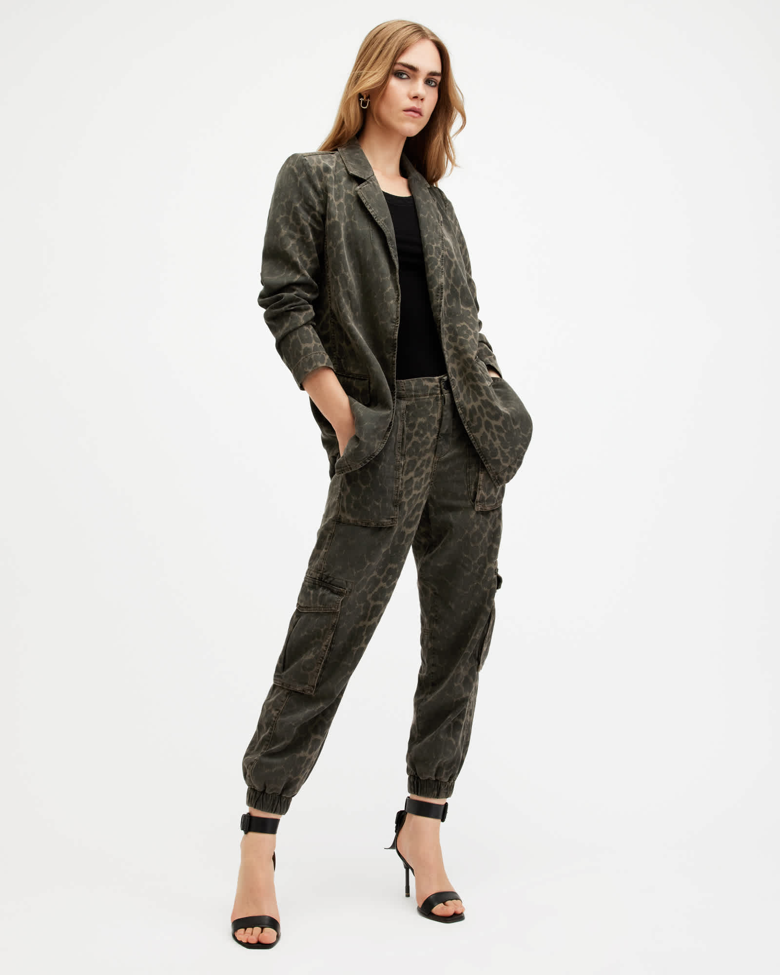 Freda Leopard Print Denim Cargo Trousers LEOPARD GREEN