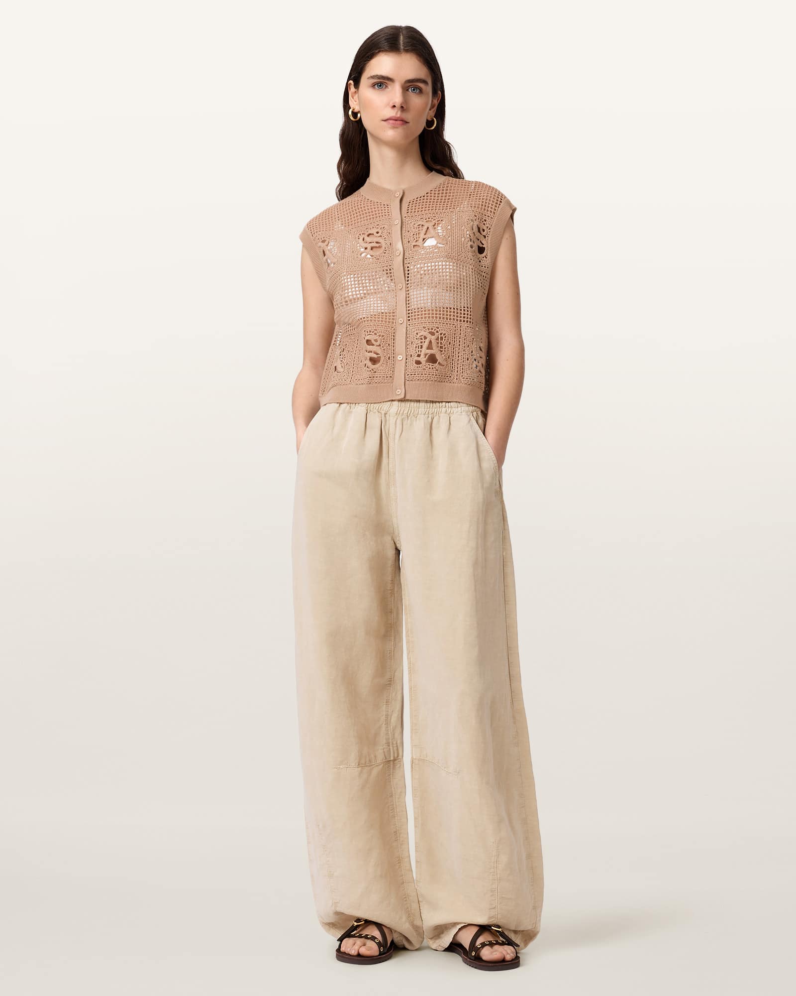 Kyra Open Knit Crochet Cotton Waistcoat