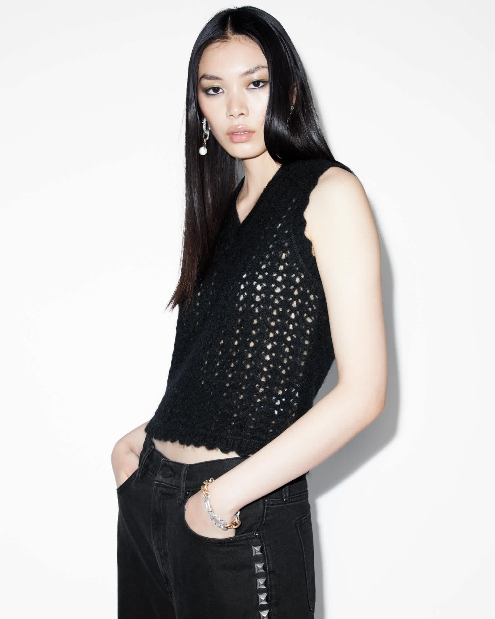 タンクトップ ノースリーブ VIVIAN OPEN STITCH V-NECK TANK TOP | VIVIAN オープン ステッチ Vネック タン ALLSAINTS タンクトップ ノースリーブ VIVIAN OPEN STITCH V