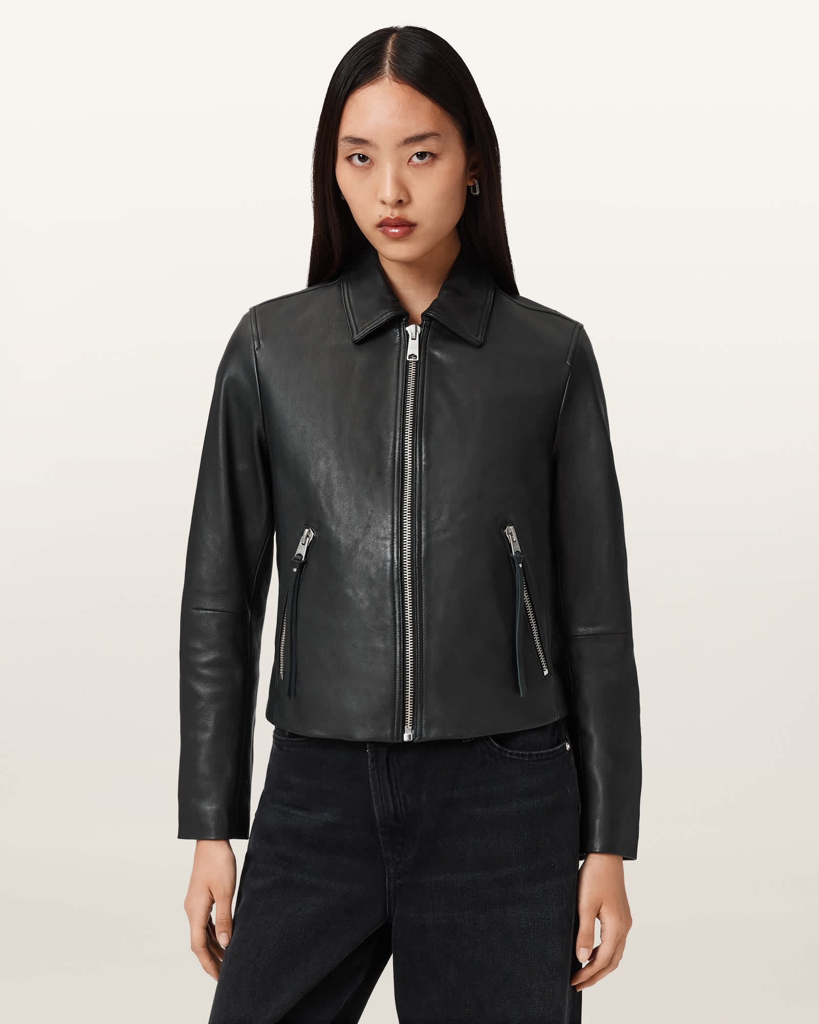 Danbury Leather Biker Jacket Black | ALLSAINTS US