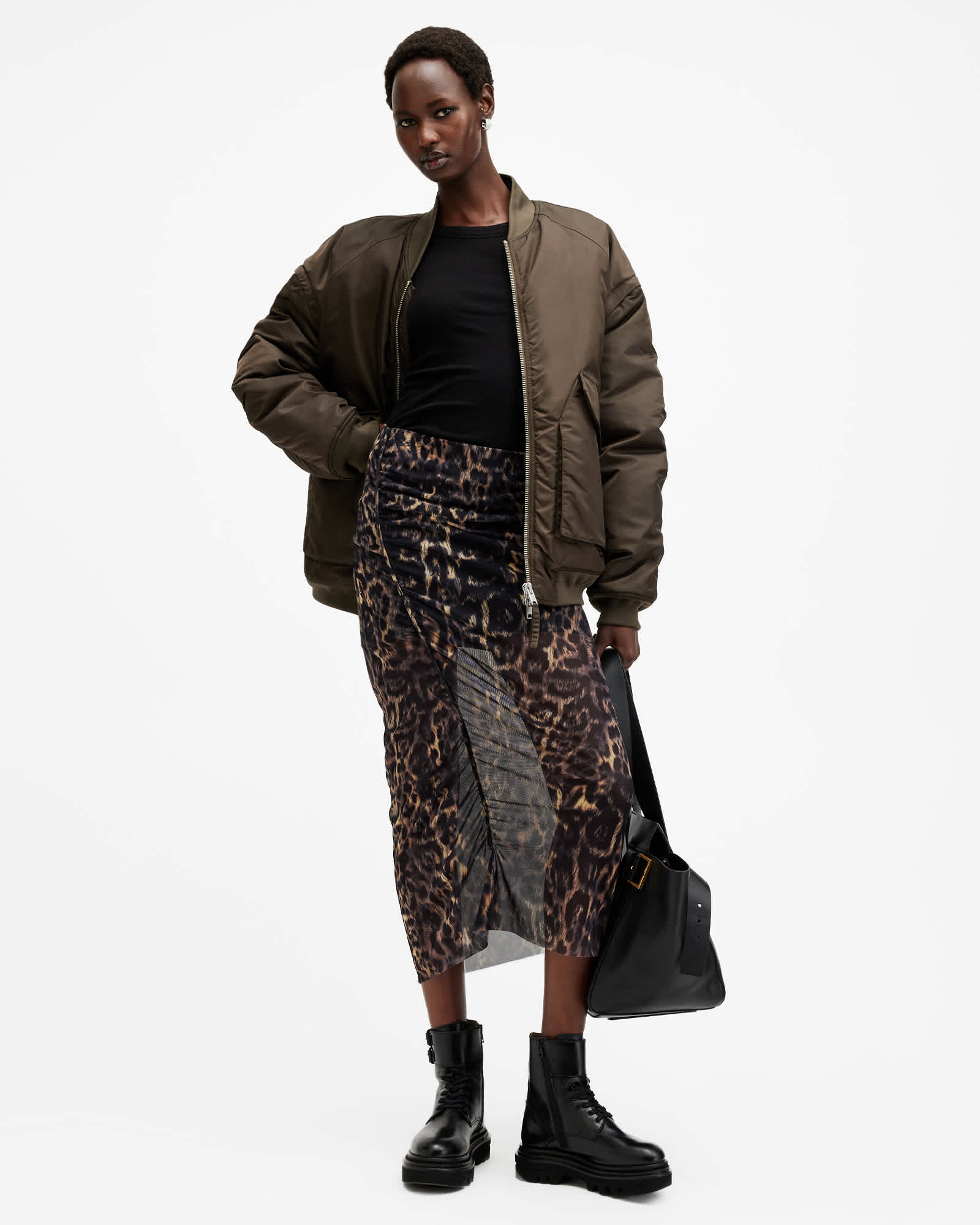 Nora Leopard Print Mesh Midi Skirt JINX GOLDEN BROWN