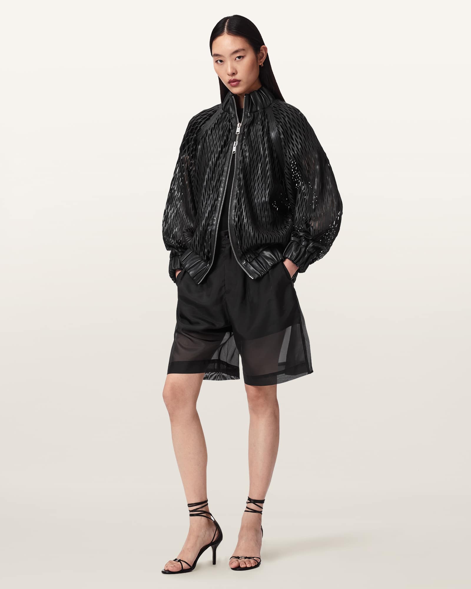 ALLSAINTS UTILITY LTHR BOMBER牛革（Black） ALLSAINTS UTILITY LTHR BOMBER牛革（Black） 【公式通販】