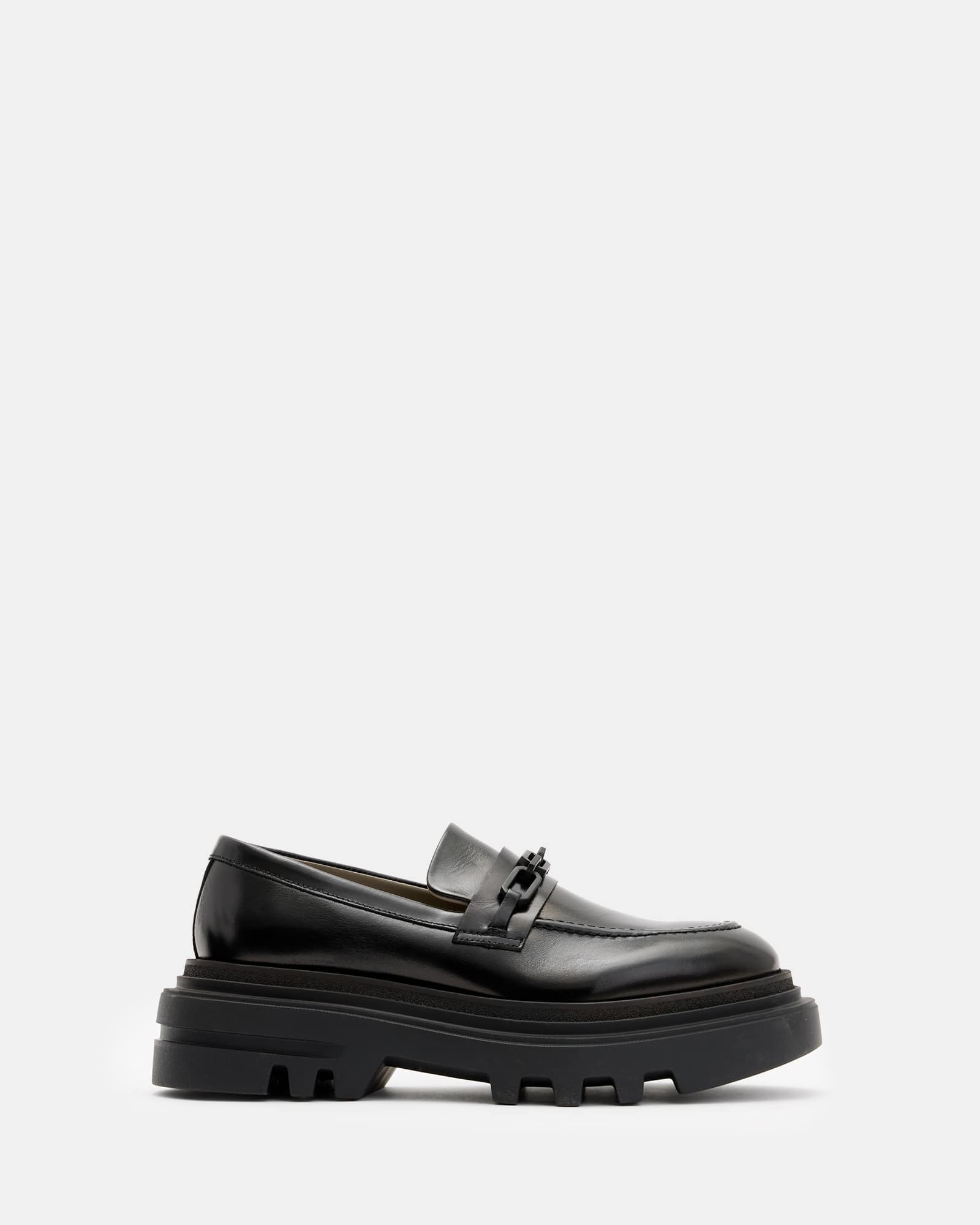 Alexia Chain Chunky Leather Loafers BLACK SHINE | ALLSAINTS
