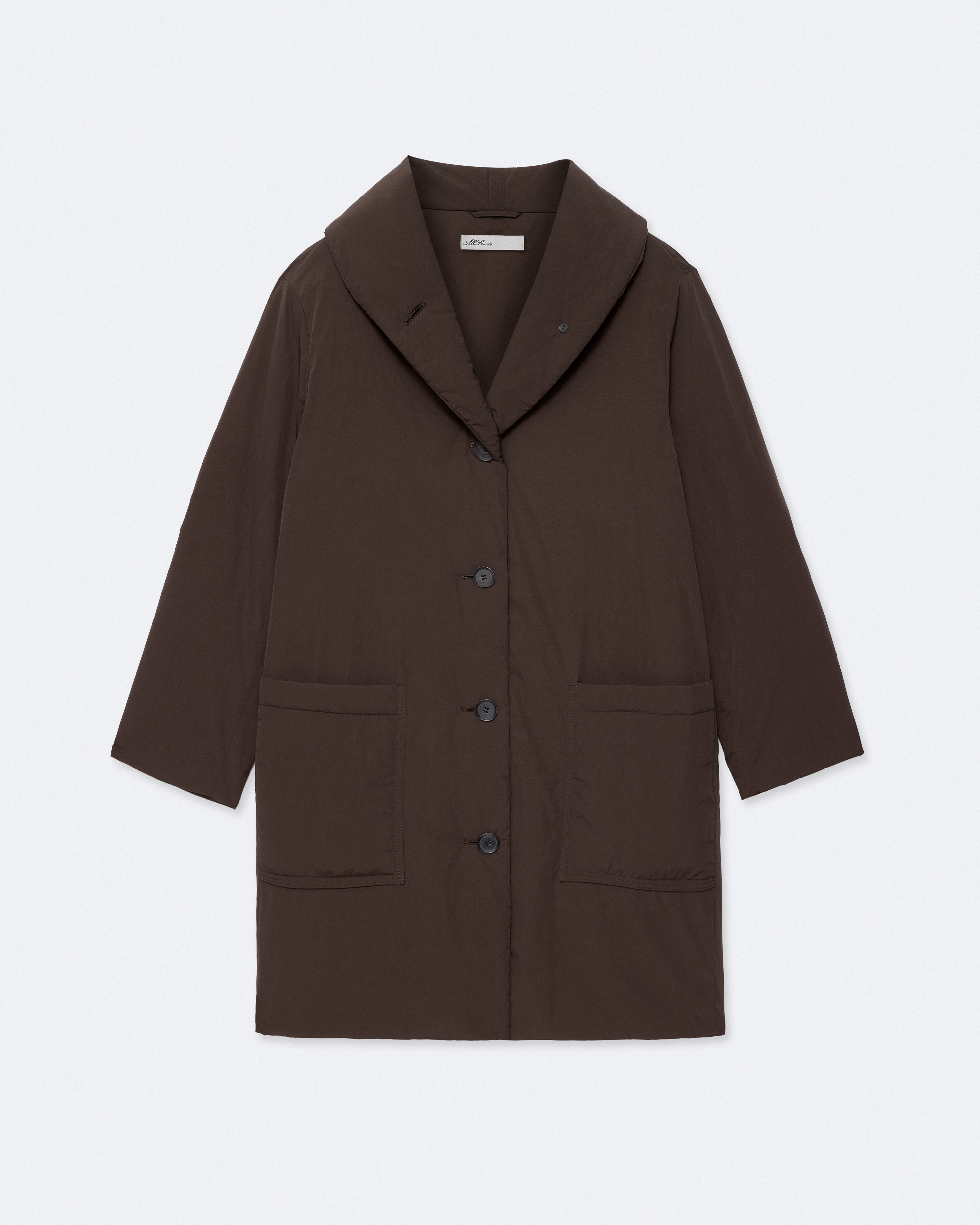 DA'S da'sダズbig over coat brown&seedling Darcie Padded Nylon Cocoon Coat ESPRESSO BROWN | ALLSAINTS US