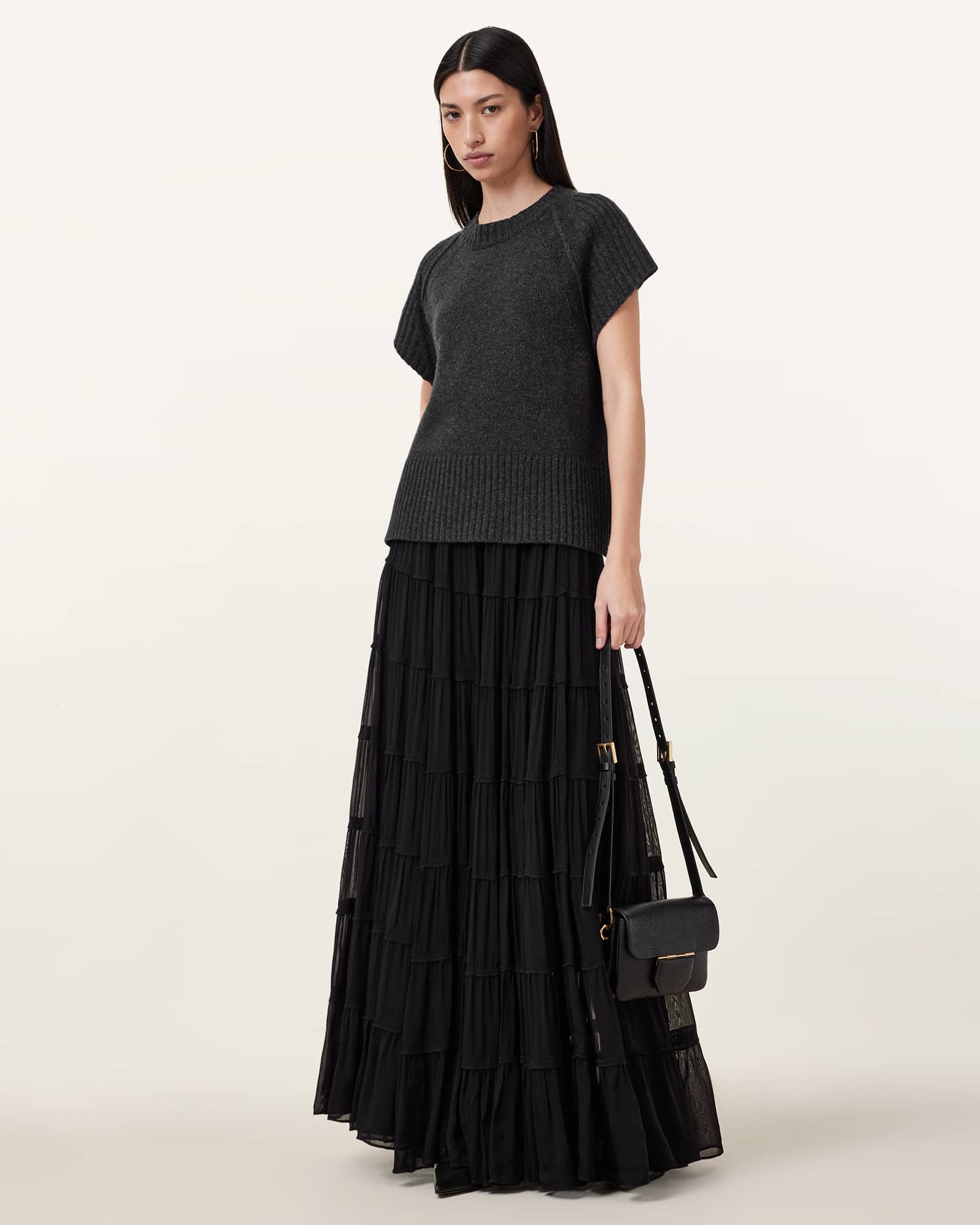 Eva Tiered Maxi Skirt Black | ALLSAINTS US
