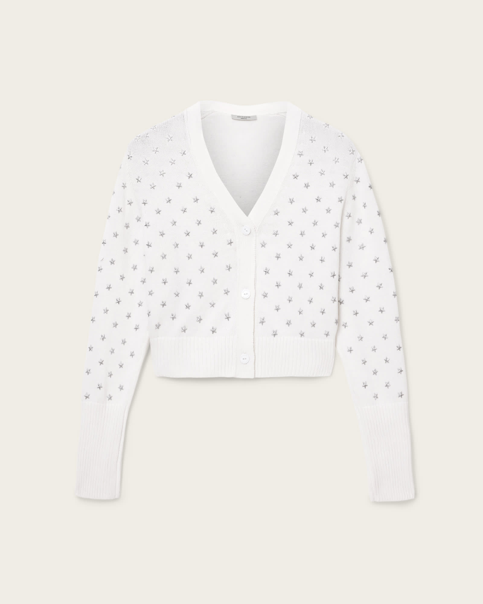 Mazzy Cropped Embellished Cardigan Chalk White | ALLSAINTS Canada