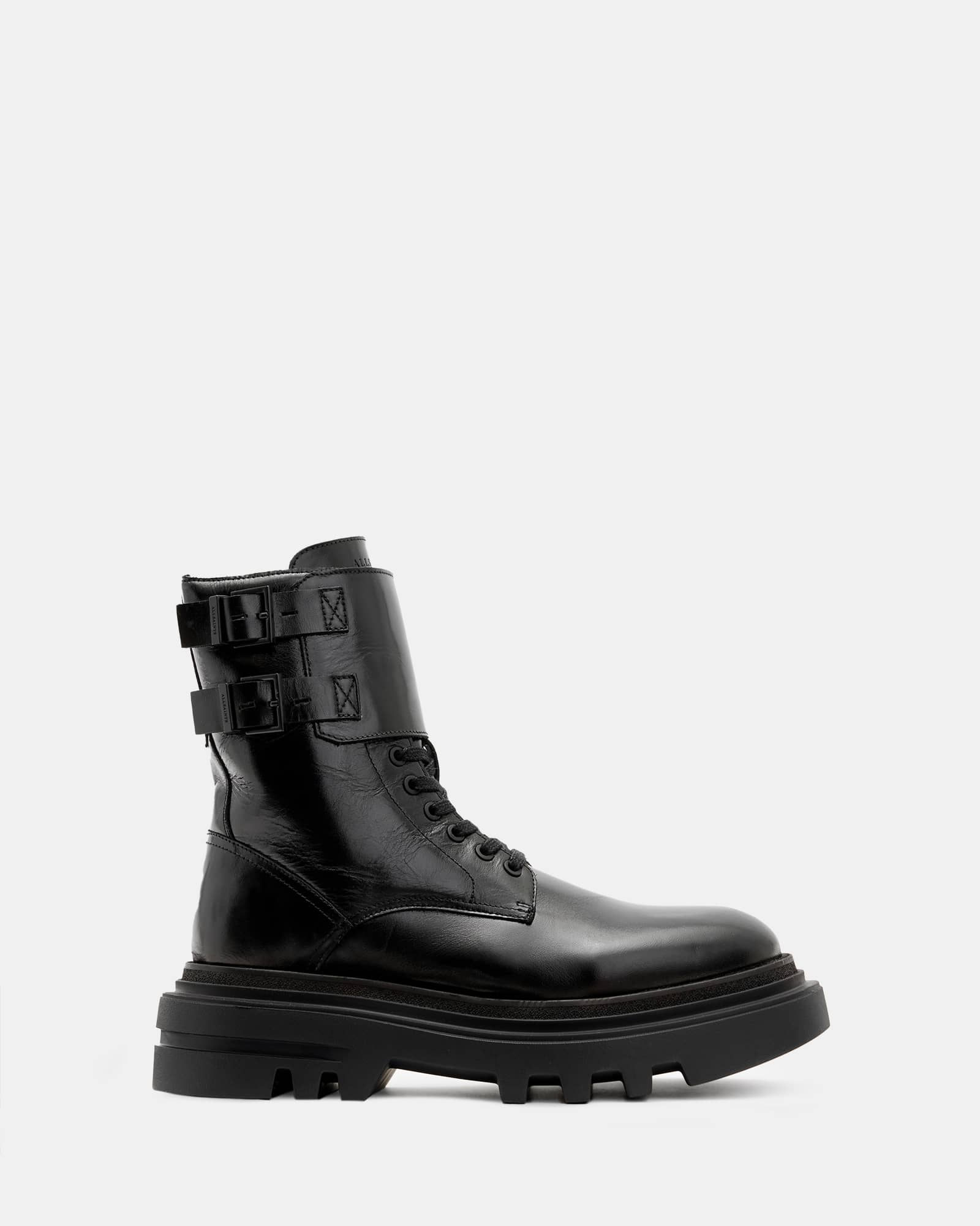 Zoe Lace Up Chunky Leather Boots BLACK SHINE | ALLSAINTS US