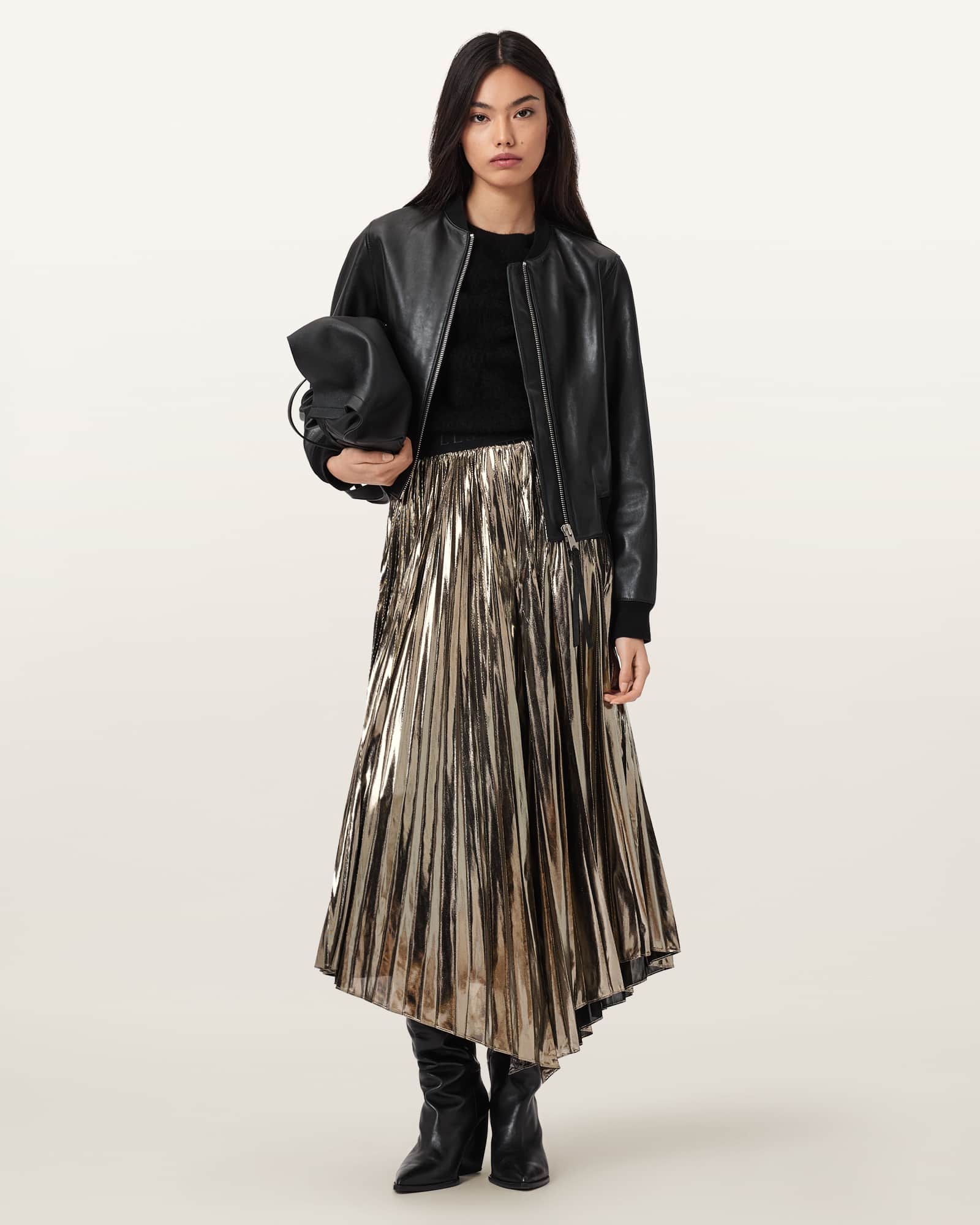 Jax Pleated Midi Skirt METALLIC GOLD | ALLSAINTS US
