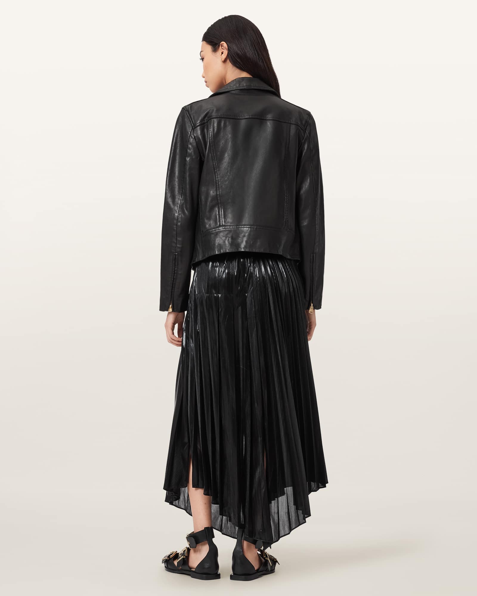 Jax Pleated Midi Skirt METALLIC BLACK | ALLSAINTS US