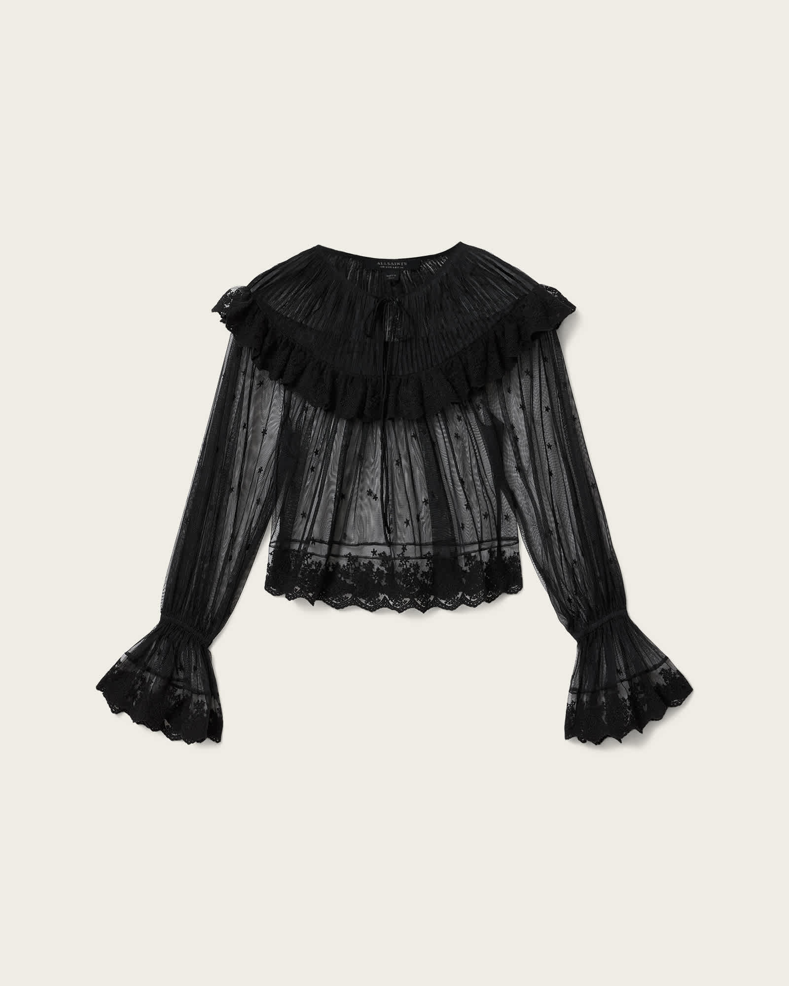 Trixie Lace Embroidered Top Jet Black | ALLSAINTS Canada