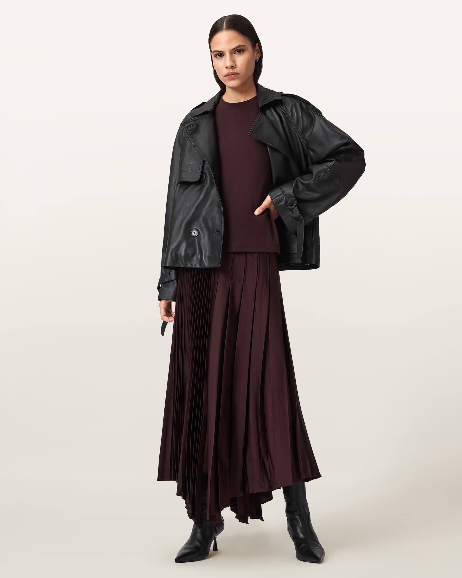 Jax Pleated Midi Skirt OXBLOOD RED | ALLSAINTS Canada