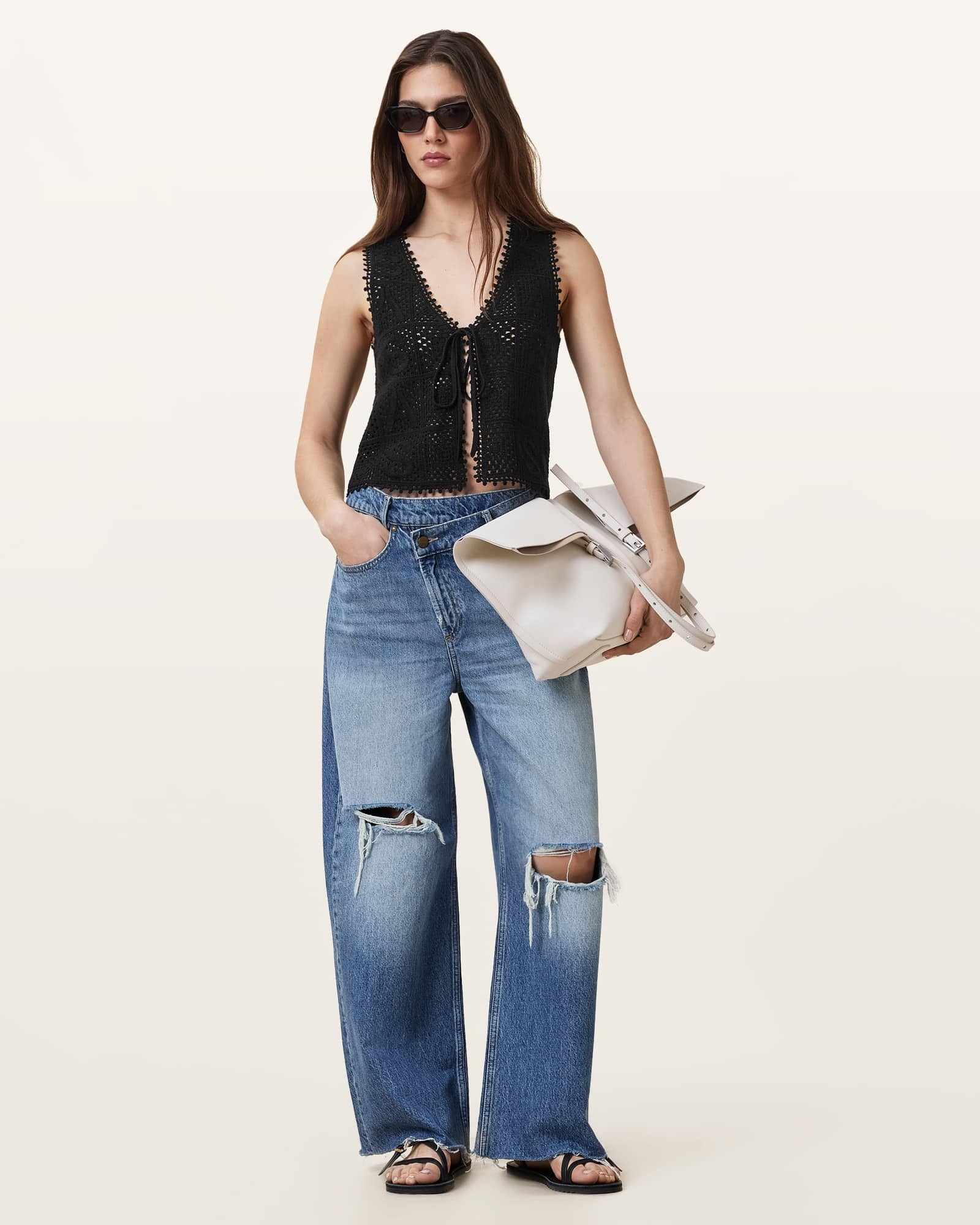 ベスト ジレ FLORENCE CROCHET WAISTCOAT | FLORENCE クロシェ ウエストコート レディース Florence Crochet Waistcoat Black | ALLSAINTS