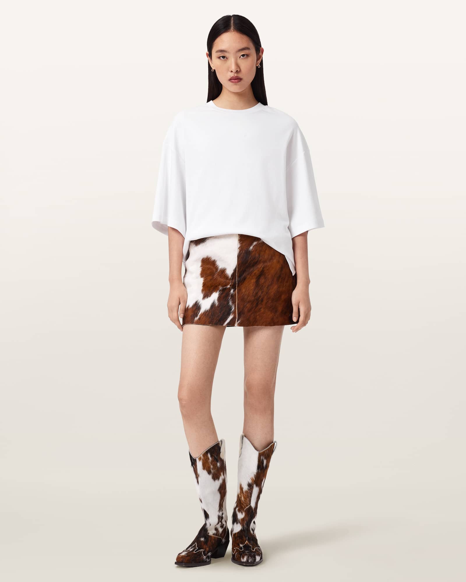 Dapple Cowhide Mini Skirt COW PRINT | ALLSAINTS