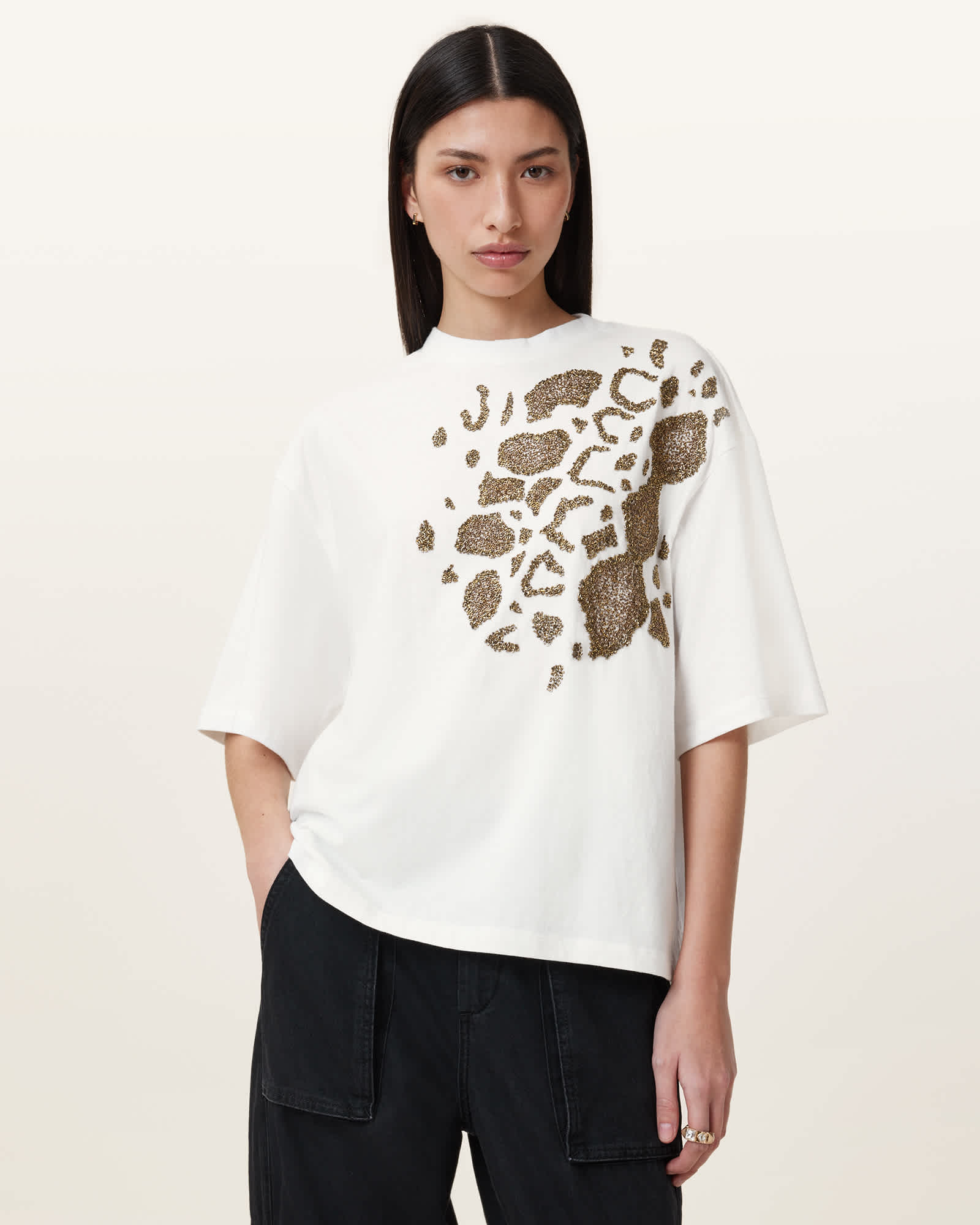 Amelie Flow Embellished T-shirt Optic White | ALLSAINTS US Amelie Flow Embellished T-shirt Optic White | ALLSAINTS US