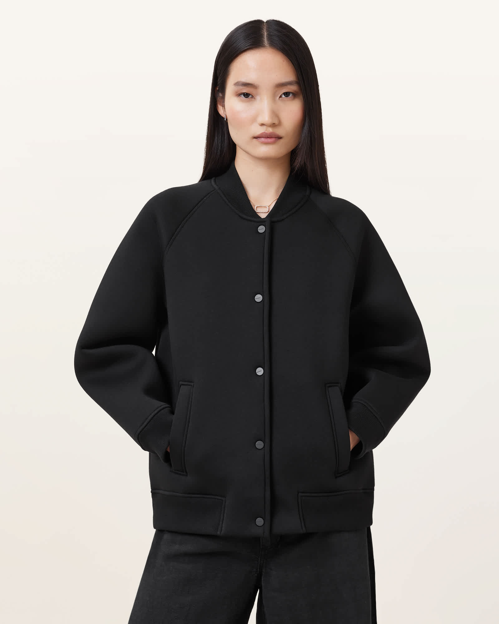 Nicola Oversized Bomber Jacket Black | ALLSAINTS