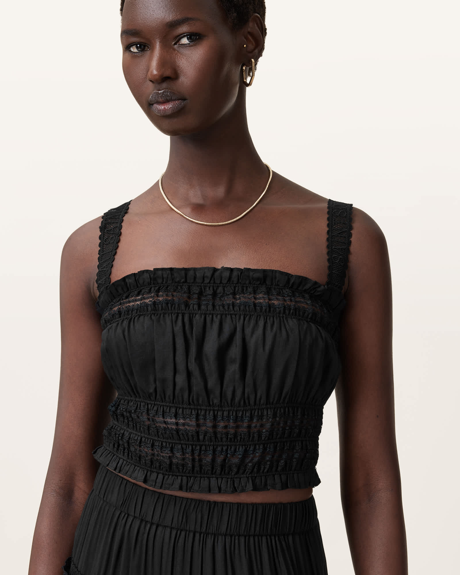 Talia Lace Cropped Top Black | ALLSAINTS