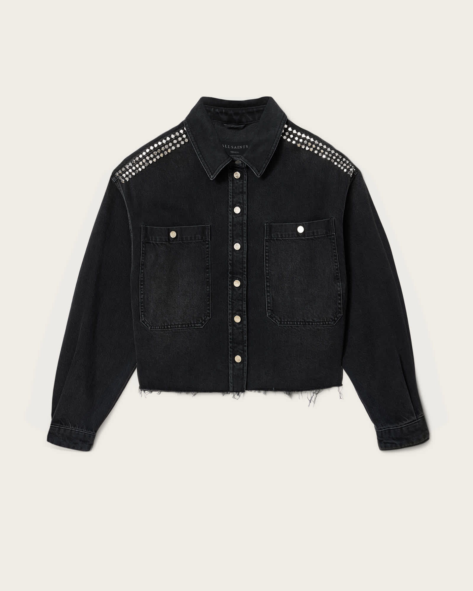 Nicky Studded Boxy Denim Jacket Washed Black | ALLSAINTS US