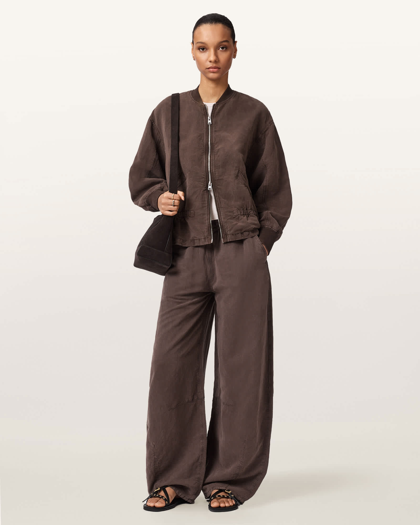 Sofi Linen Blend Drawstring Bomber Jacket