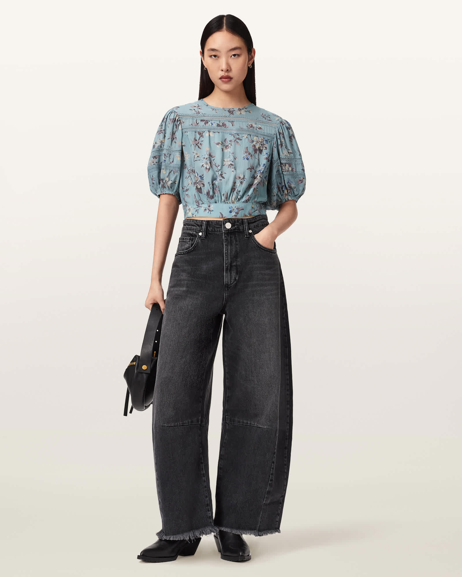 Peony Lace Trim Cropped Top VINE LAKE BLUE | ALLSAINTS US