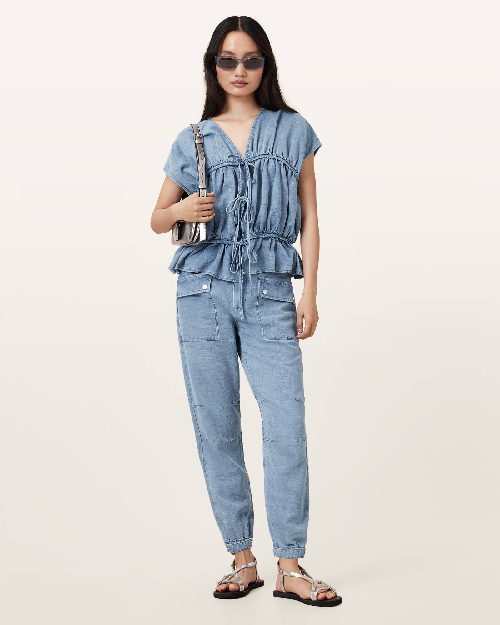 Allsaints Val Cargo Jogger Jeans In Blue
