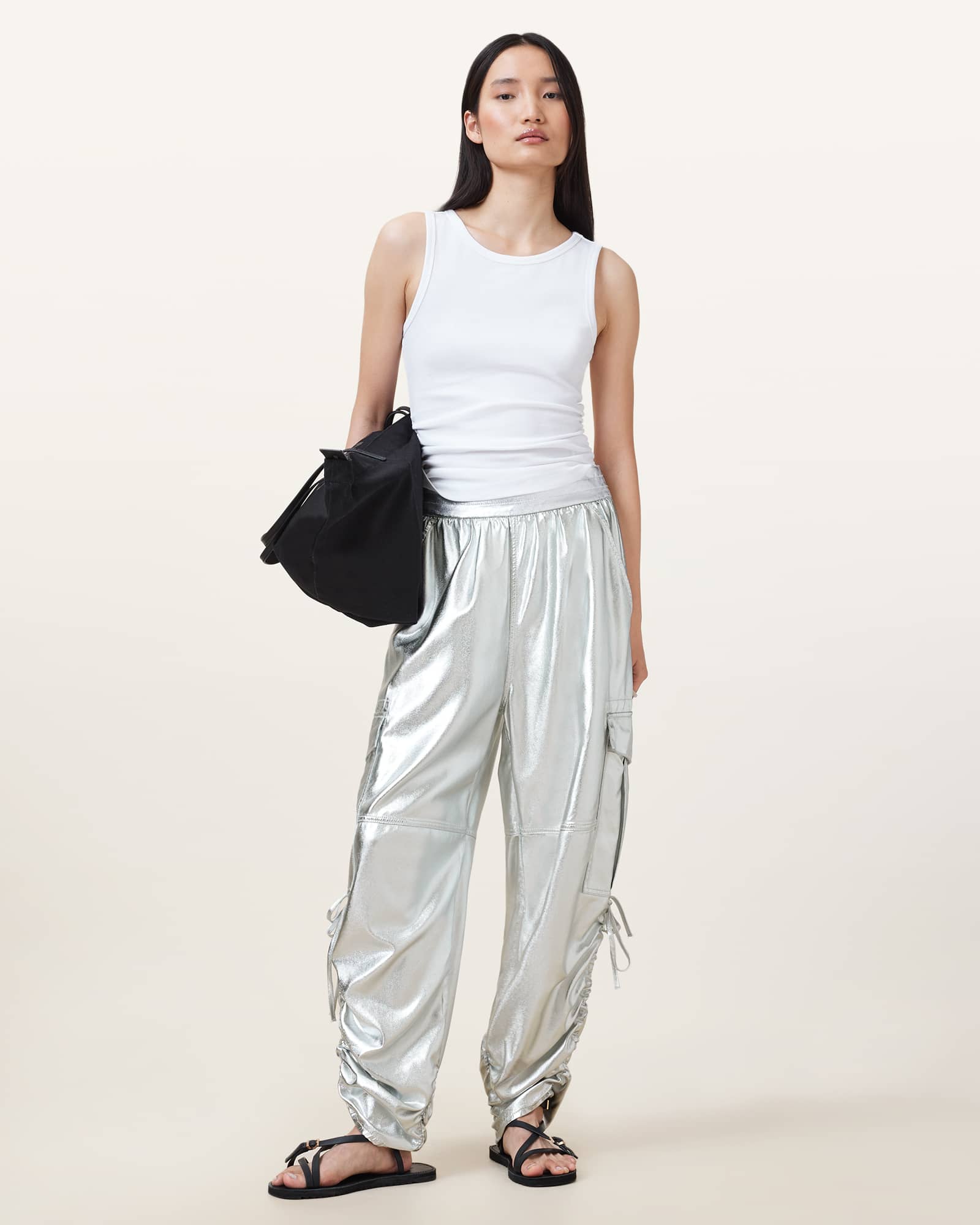 Kaye Relaxed Fit Tencel Trousers Metallic Silver | ALLSAINTS Kaye Relaxed Fit Tencel Trousers Metallic Silver | ALLSAINTS
